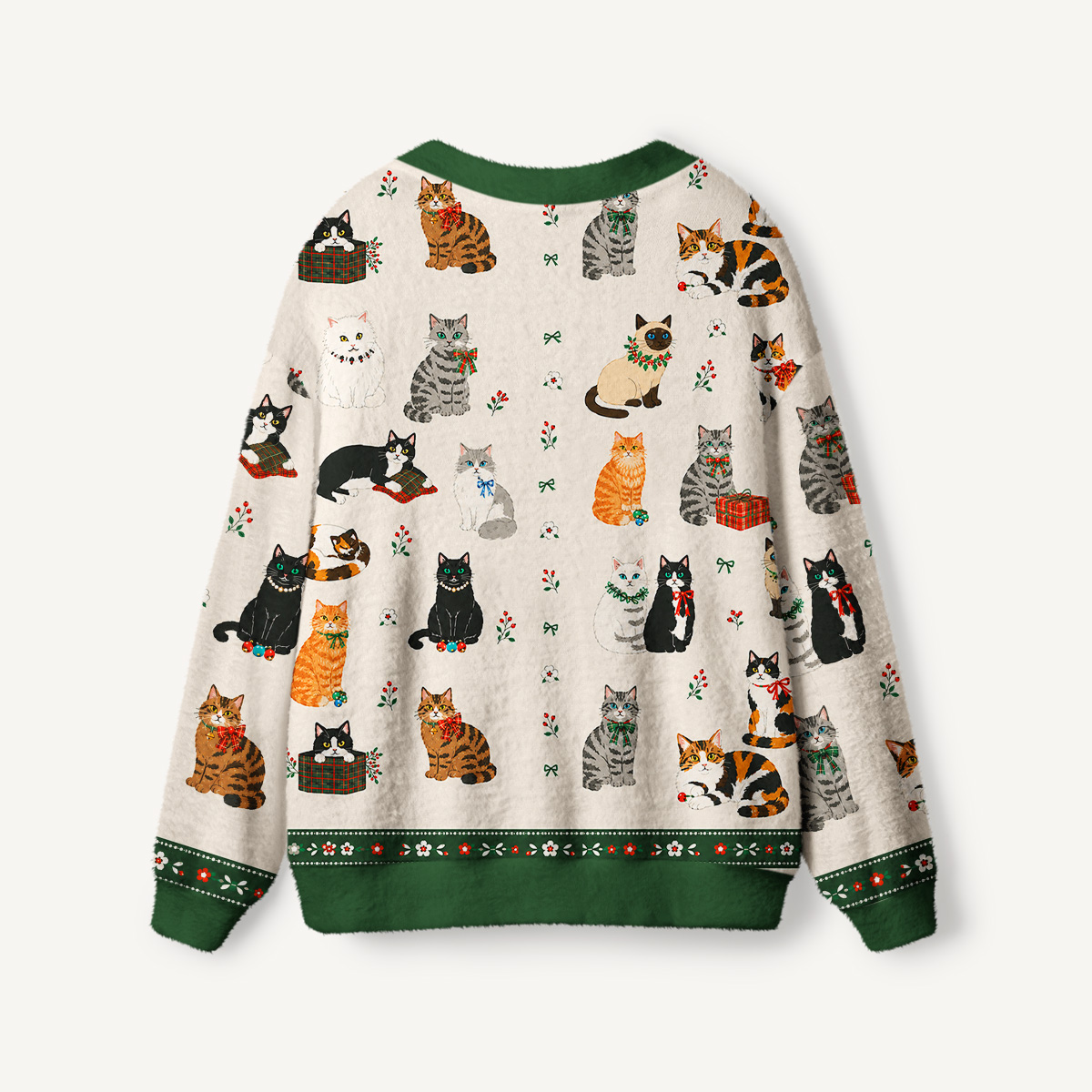 Sweet Festive Kitten Garden Print Ugly Cardigan Sweaters