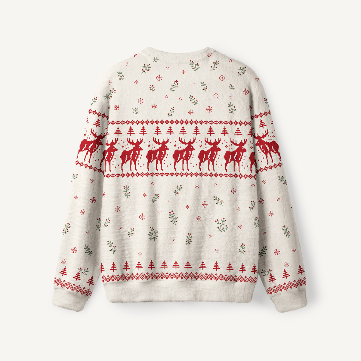 Snowy Reindeer Fair Isle Fuzzy Crewneck Sweater