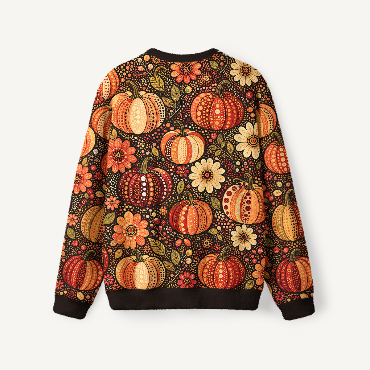 Polka Dot Pumpkin Garden Fuzzy Crewneck Sweater