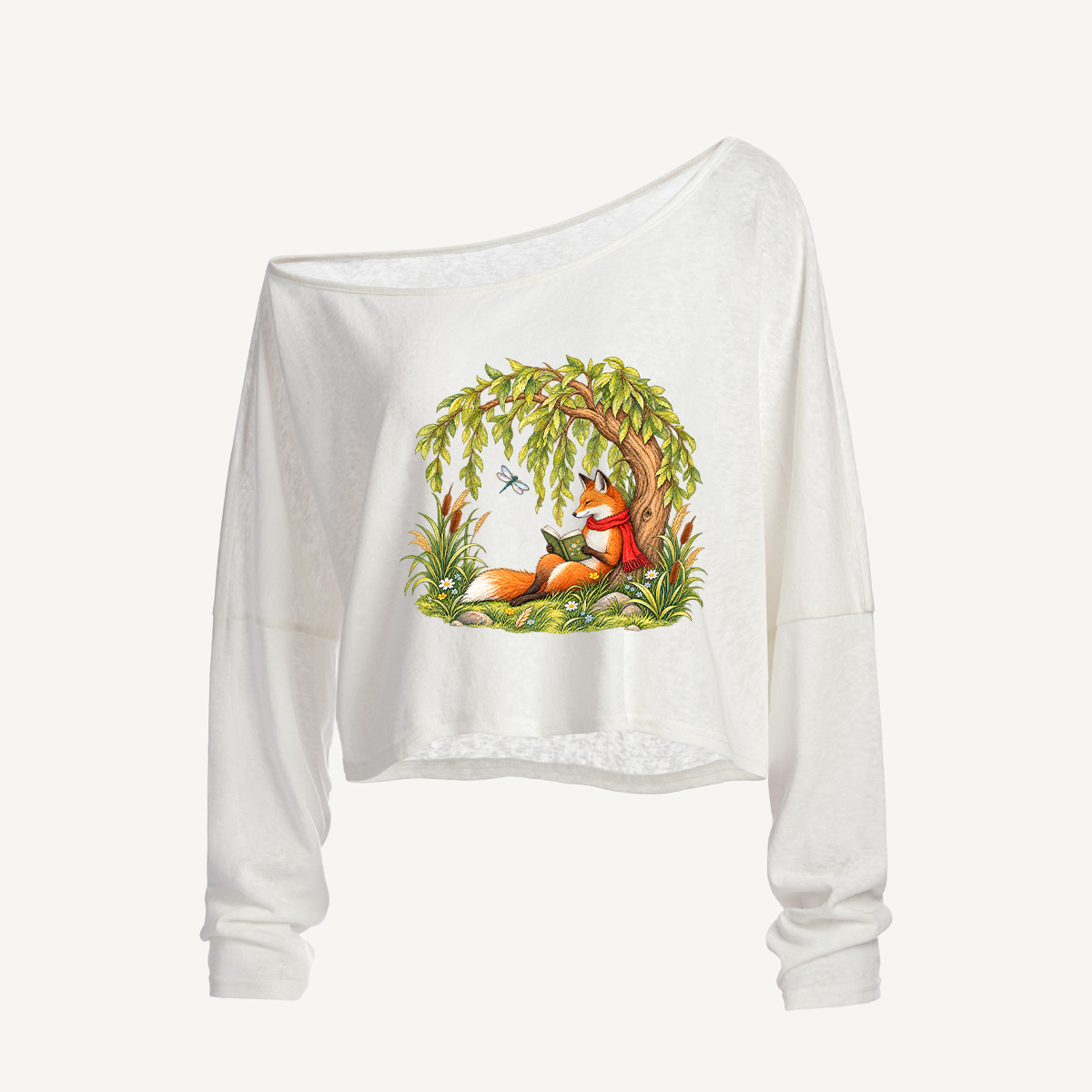 Wise Fox Reading Time Long Sleeve Off Shoulder T-shirt