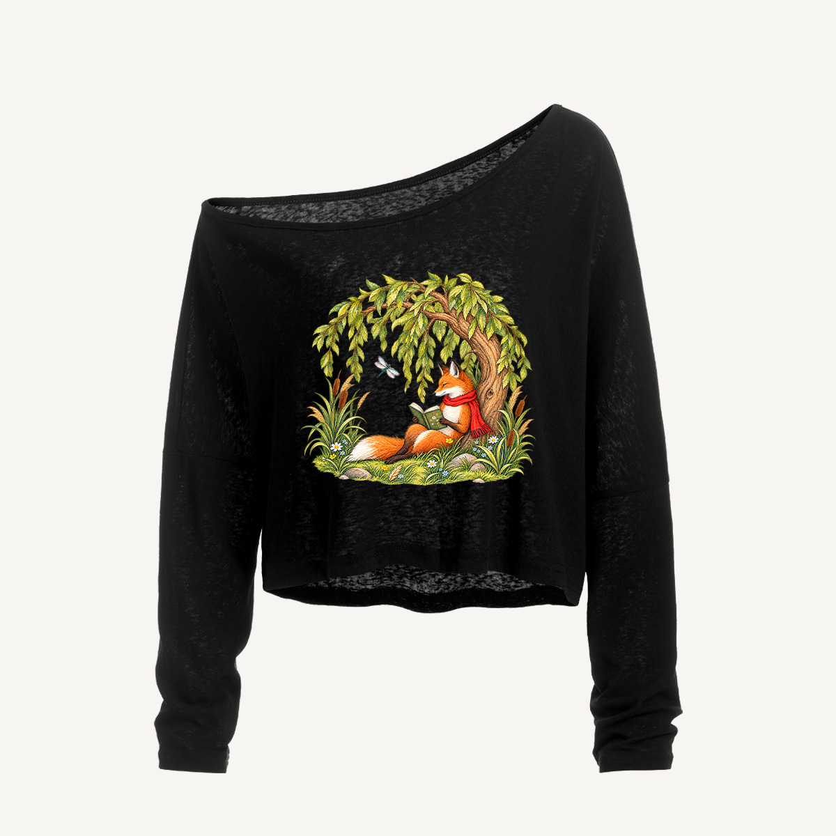 Wise Fox Reading Time Long Sleeve Off Shoulder T-shirt