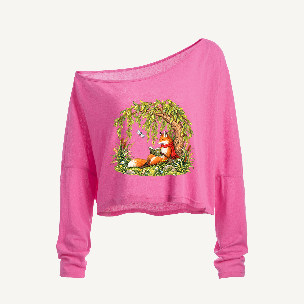 Wise Fox Reading Time Long Sleeve Off Shoulder T-shirt