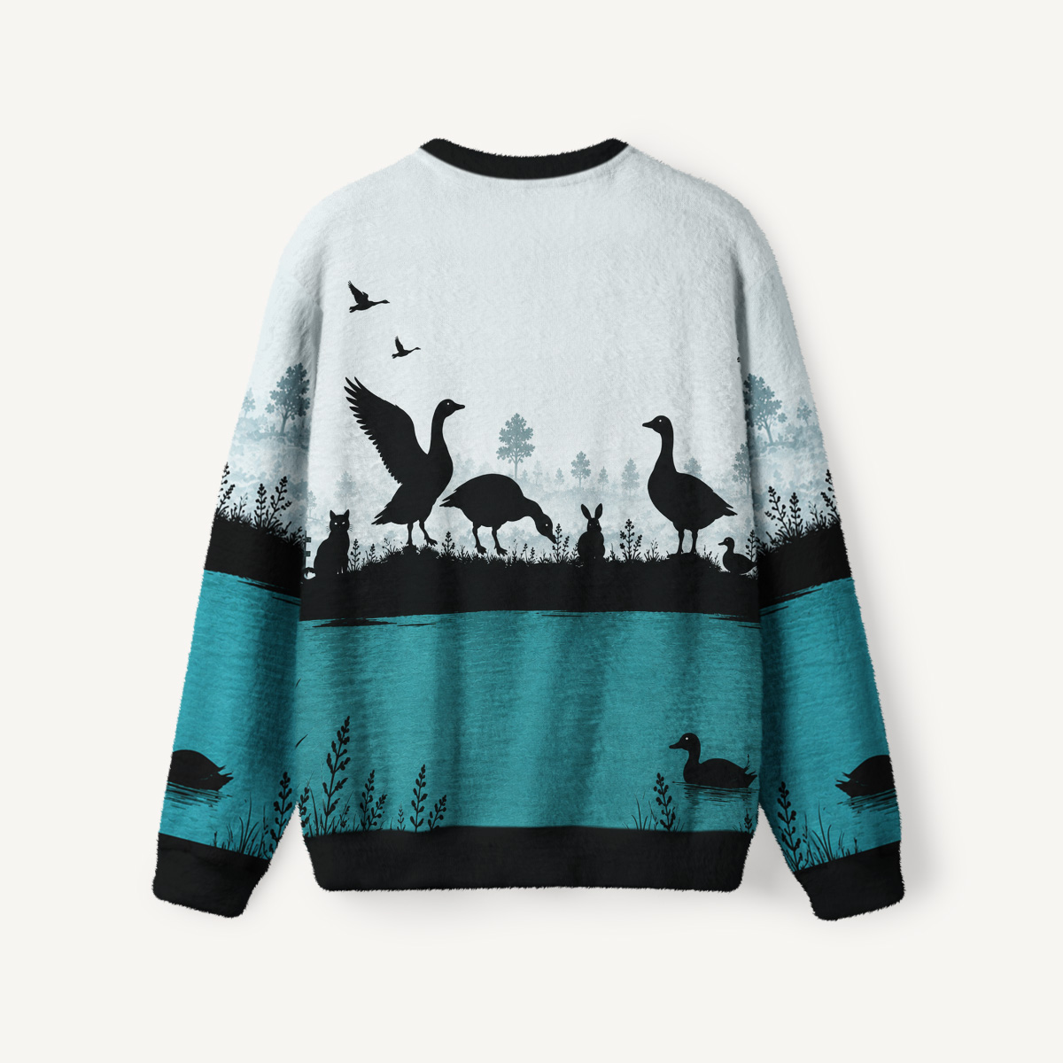 Twilight Pond Pastoral Fuzzy Crewneck Sweater