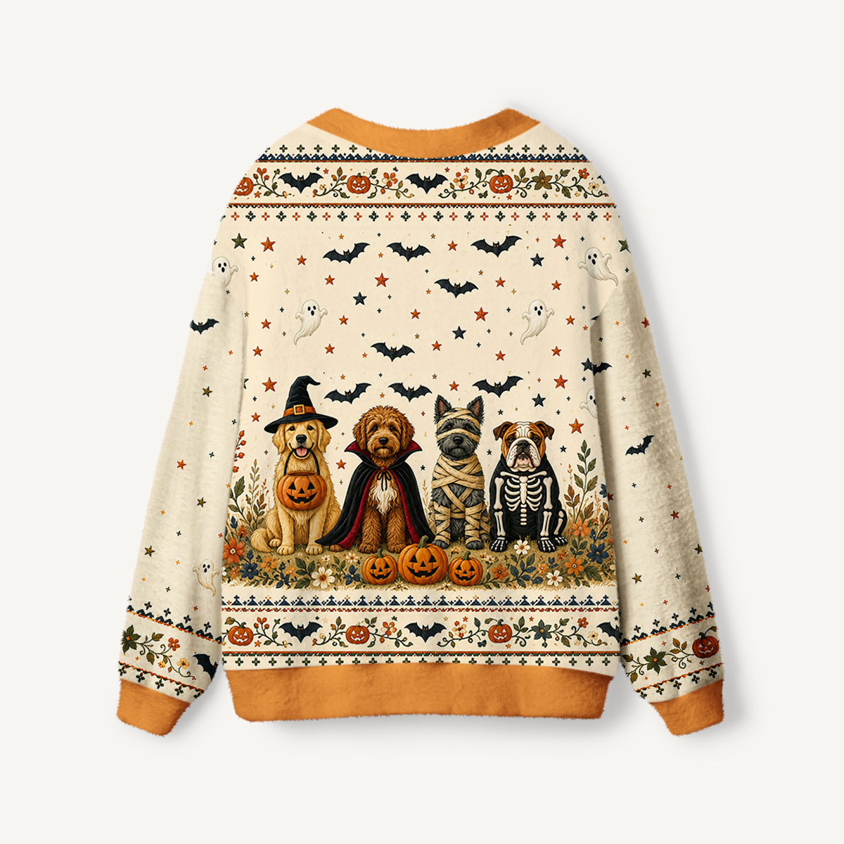 Halloween Costume Pups Print Ugly Cardigan Sweaters