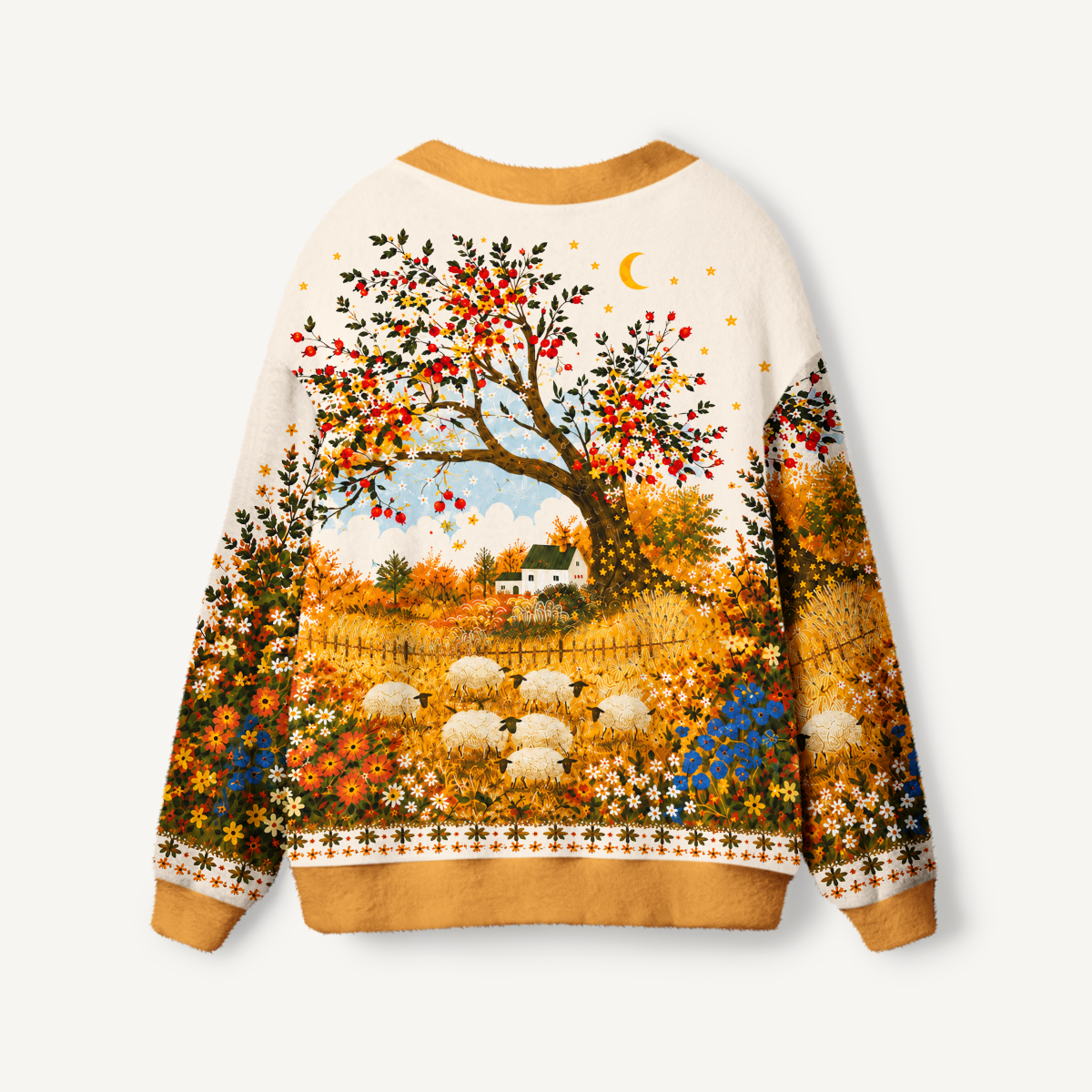 Golden Orchard Sheep Print Ugly Cardigan Sweaters