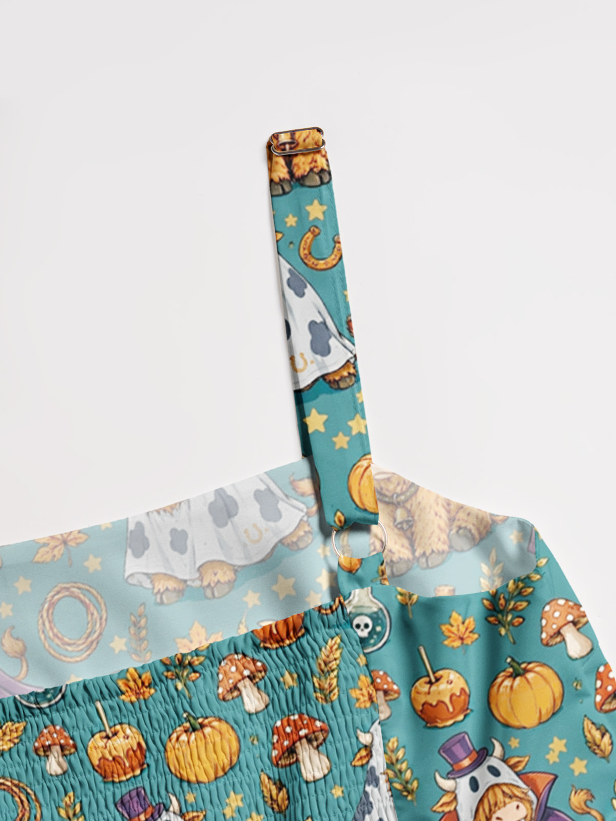 Halloween Highland Cow Party Print Wide Straps Maxi Dress With Pockets