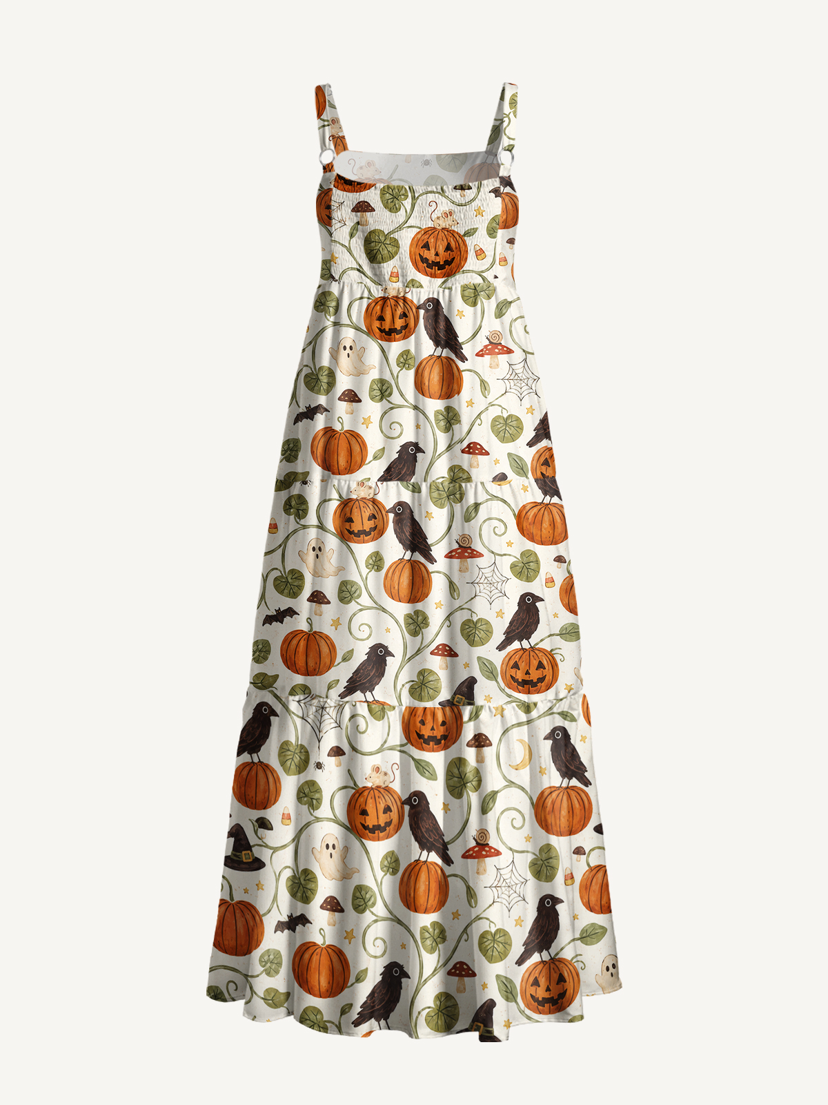 Crow & Pumpkin Garden Print Wide Straps Maxi Dress With Pockets
