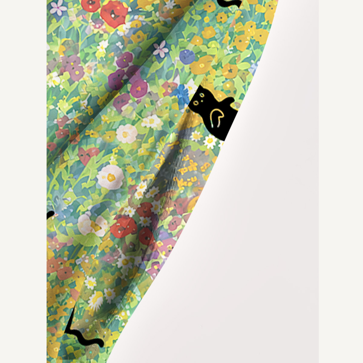 Square Neck Wildflower Garden Black Cat Print Wide Straps Maxi Dress With Pockets