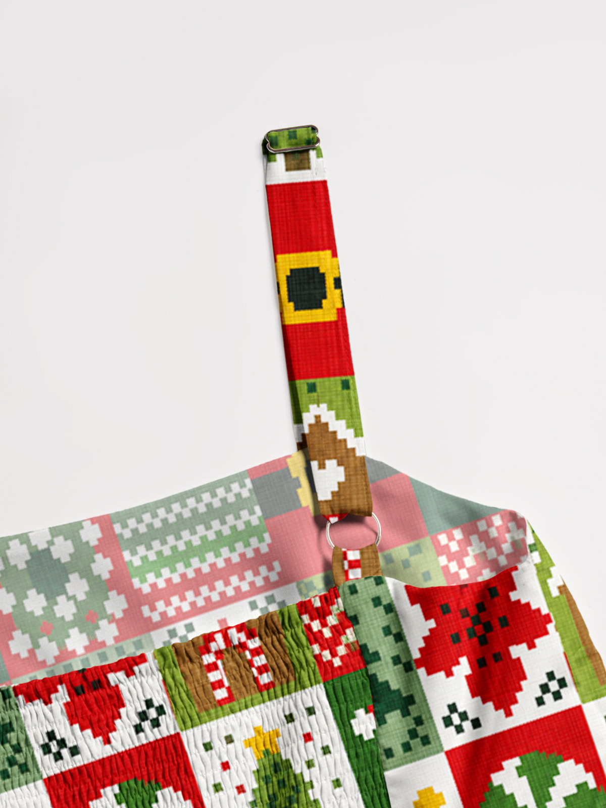 Cozy Christmas Patchwork Print Wide Straps Maxi Dress With Pockets