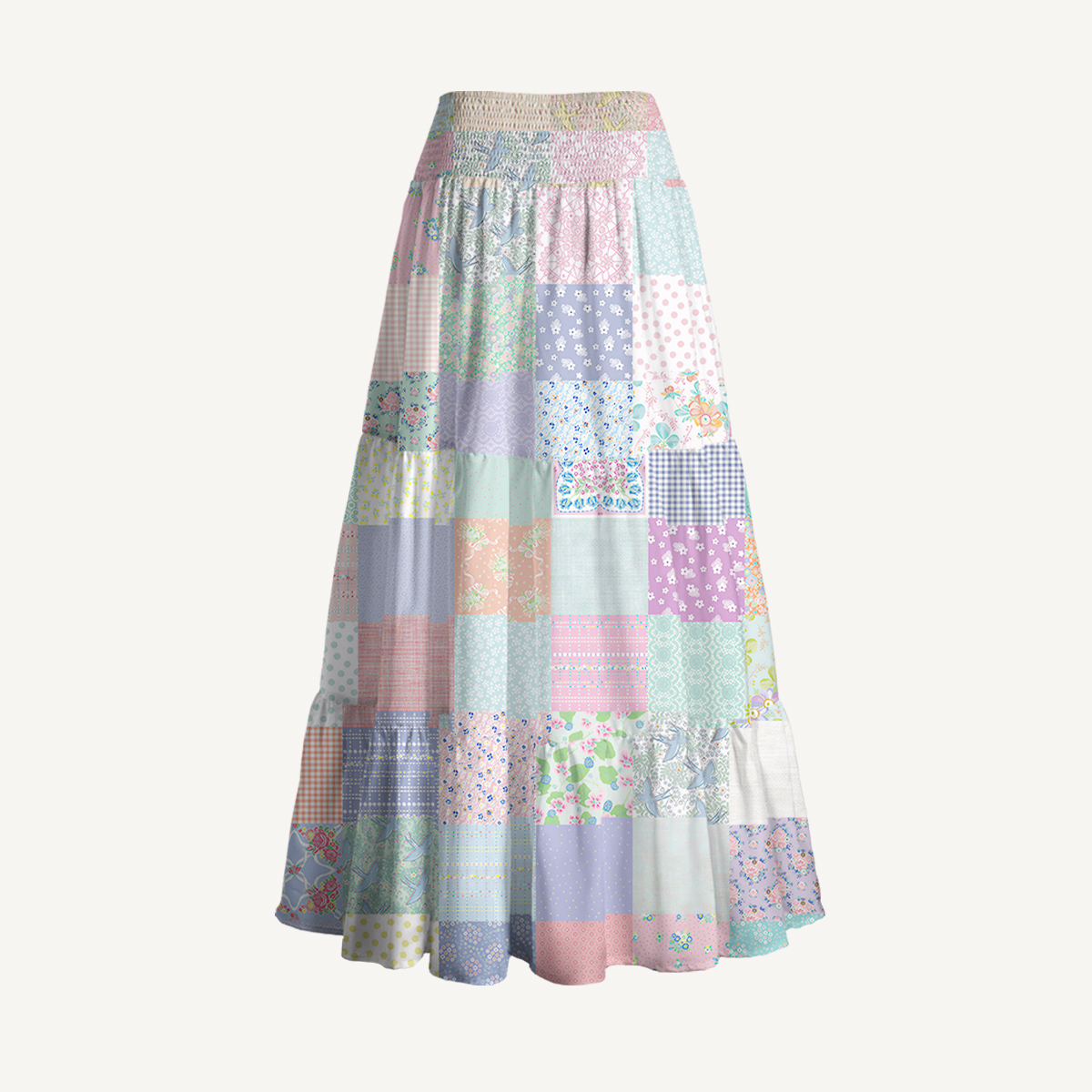 Vintage Quilt Patchwork  Print Convertible Maxi Skirt & Strapless Dress  