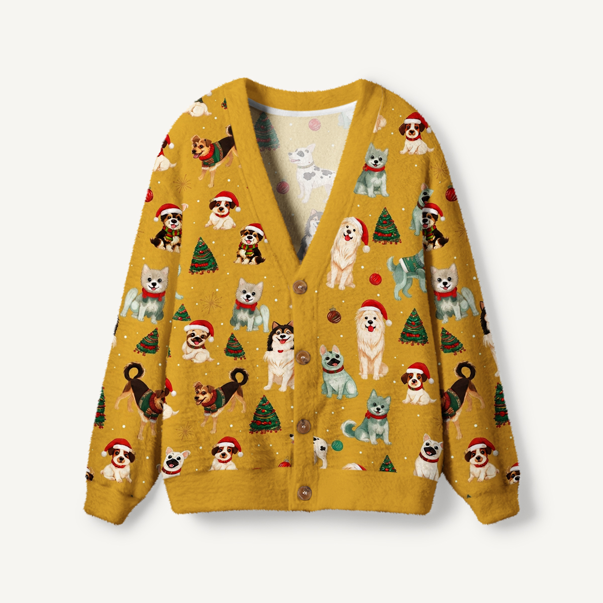 Christmas Puppies Holiday Print Ugly Cardigan Sweaters