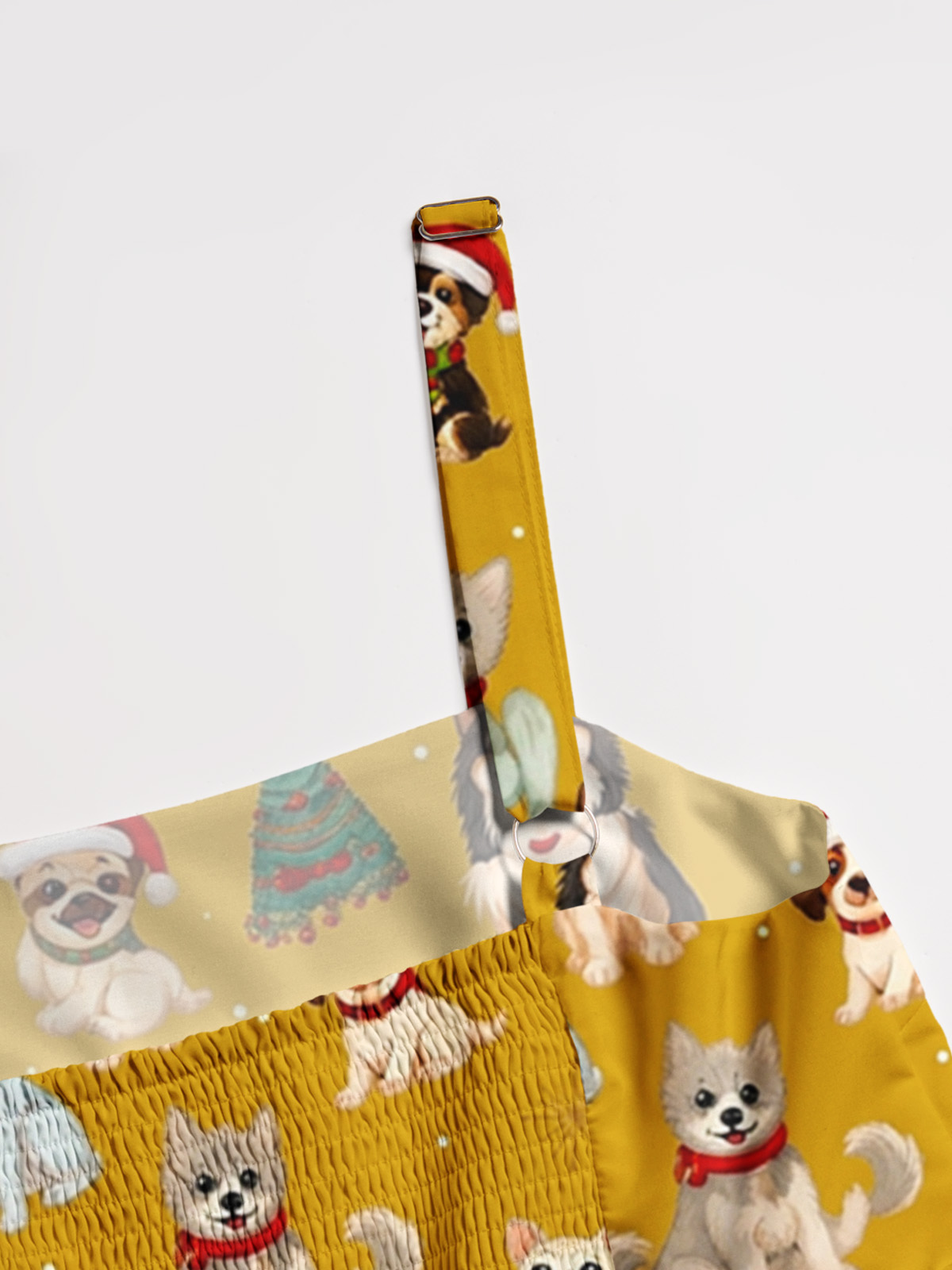 Christmas Puppies Holiday Print Wide Straps Maxi Dress With Pockets