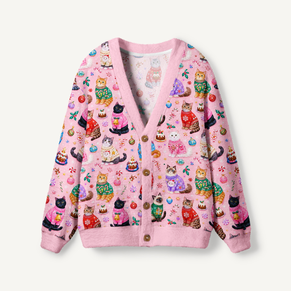 Christmas Sweater Cats Holiday Print Ugly Cardigan Sweaters