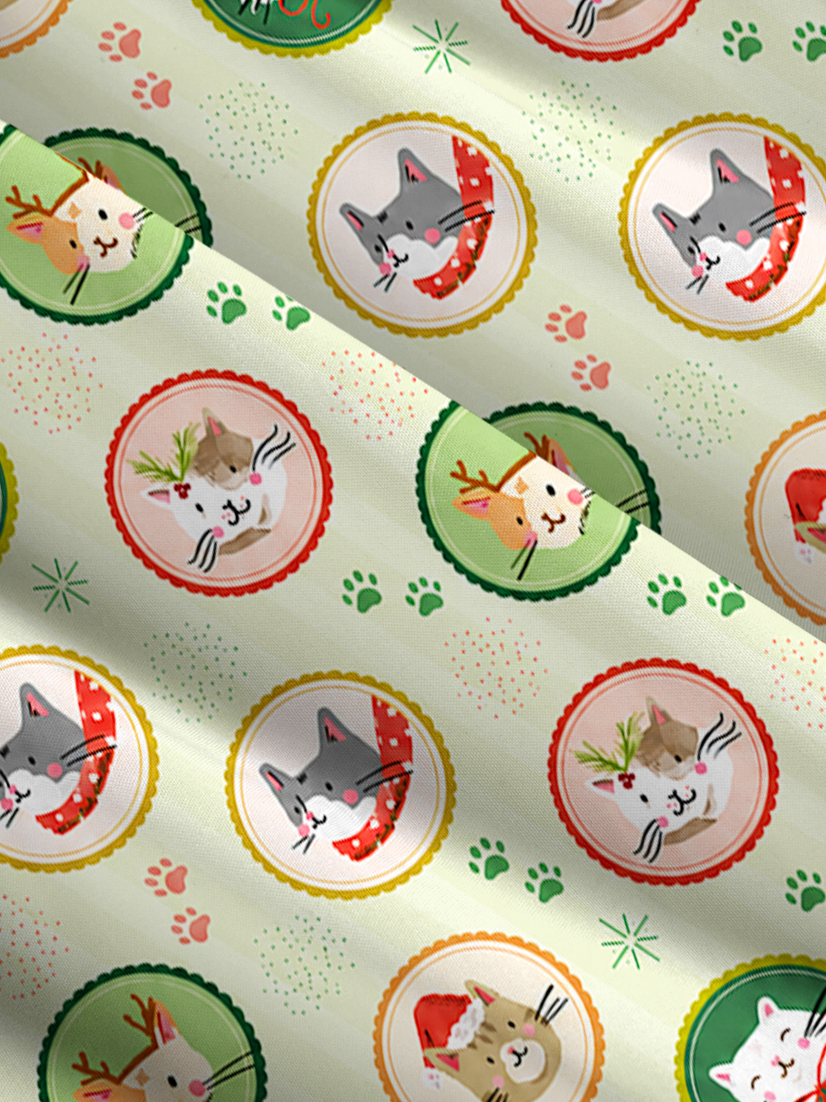 Christmas Kitty Medallions Print Wide Straps Maxi Dress With Pockets