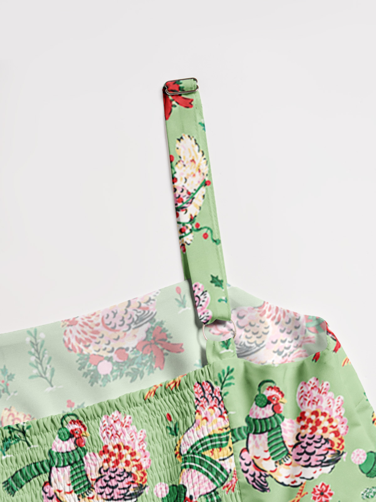 Christmas Chickens Holiday Garden Print Wide Straps Maxi Dress With Pockets