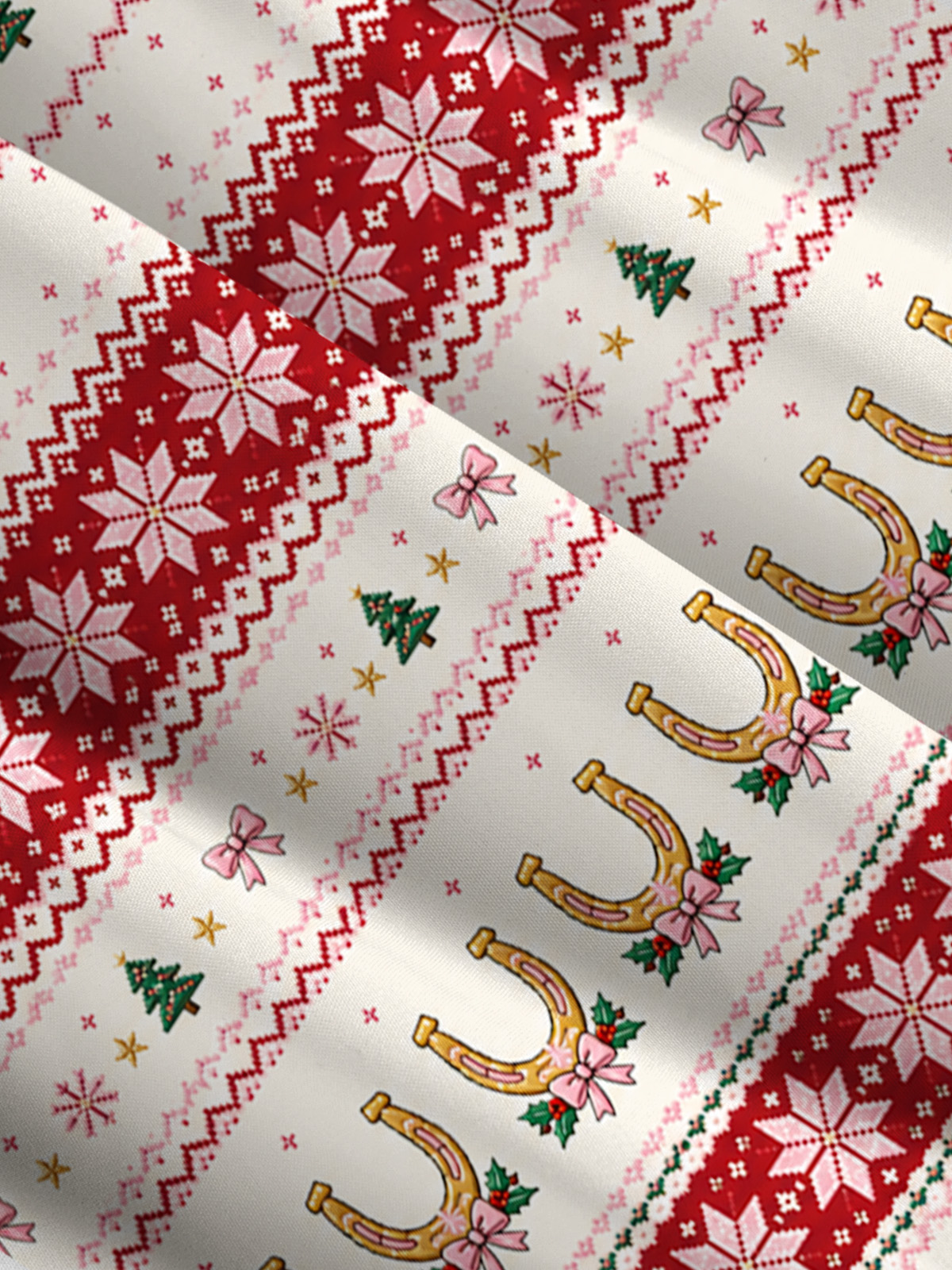 Lucky Horseshoe Christmas Fair Isle Print Wide Straps Maxi Dress With Pockets