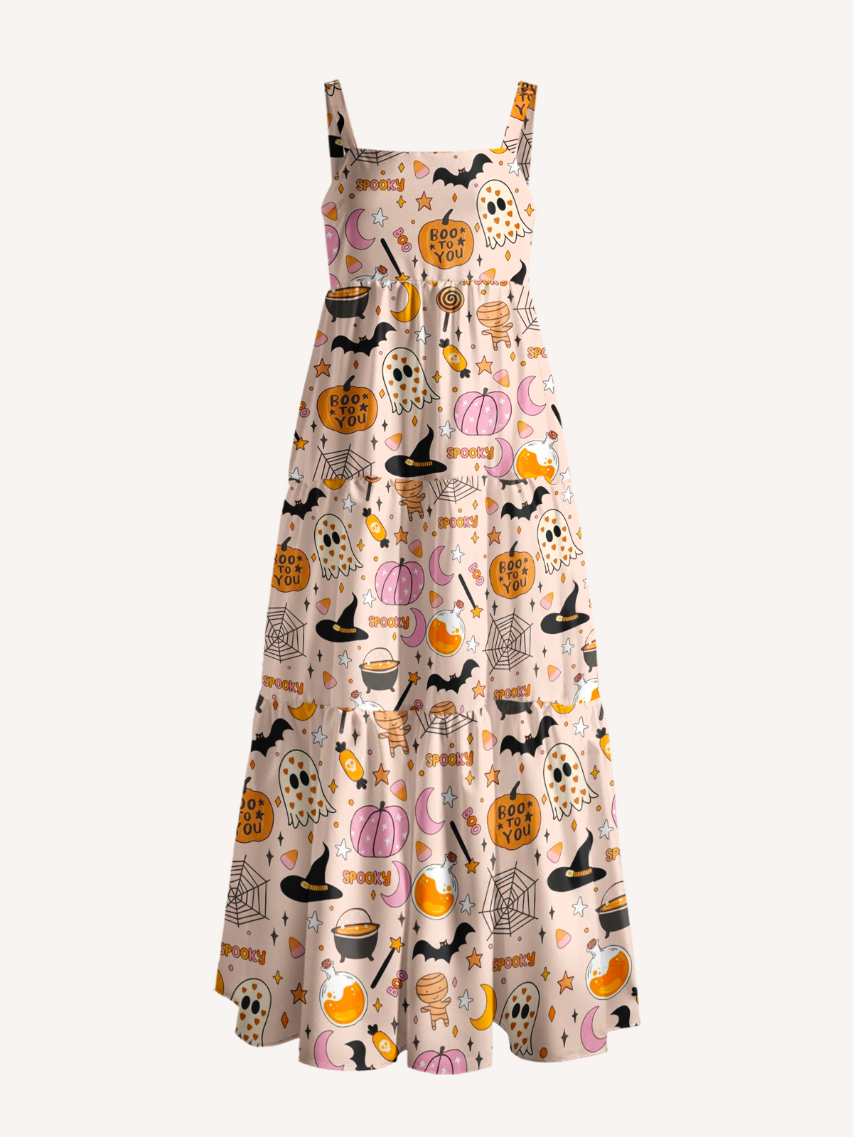 Spooky Doodles Halloween Treats  Print Wide Straps Maxi Dress With Pockets