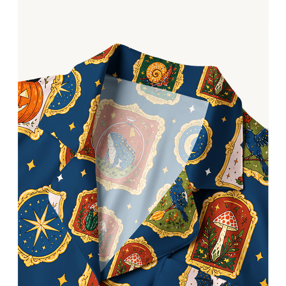 Whimsical Halloween Black Cat Bat & Moon Long Pajama Set 