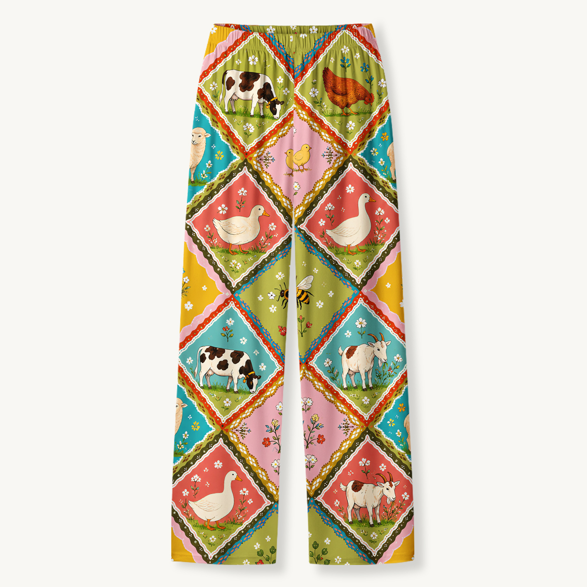 Cozy Countryside Farm Animal Patchwork Long Pajama Set 