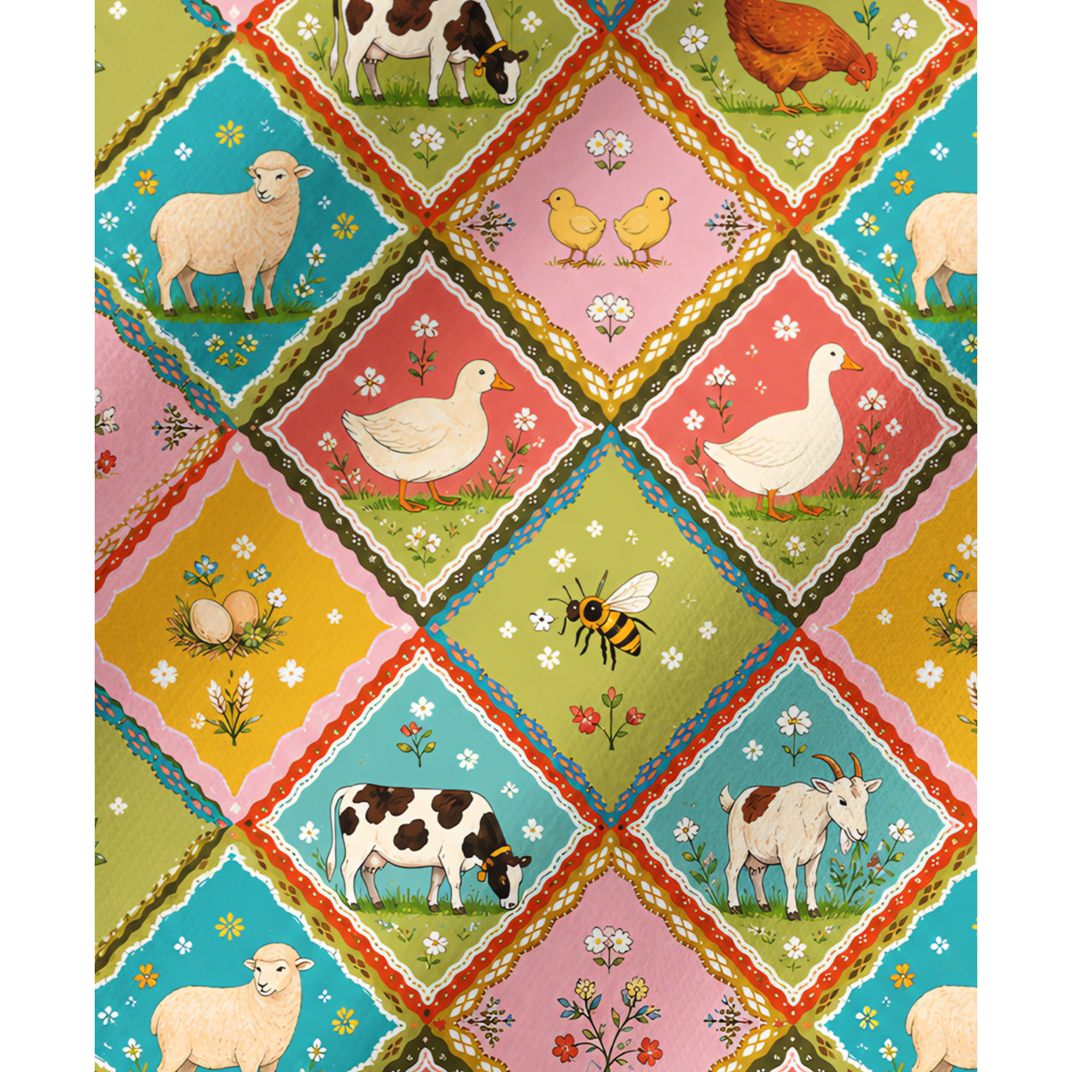 Cozy Countryside Farm Animal Patchwork Long Pajama Set 