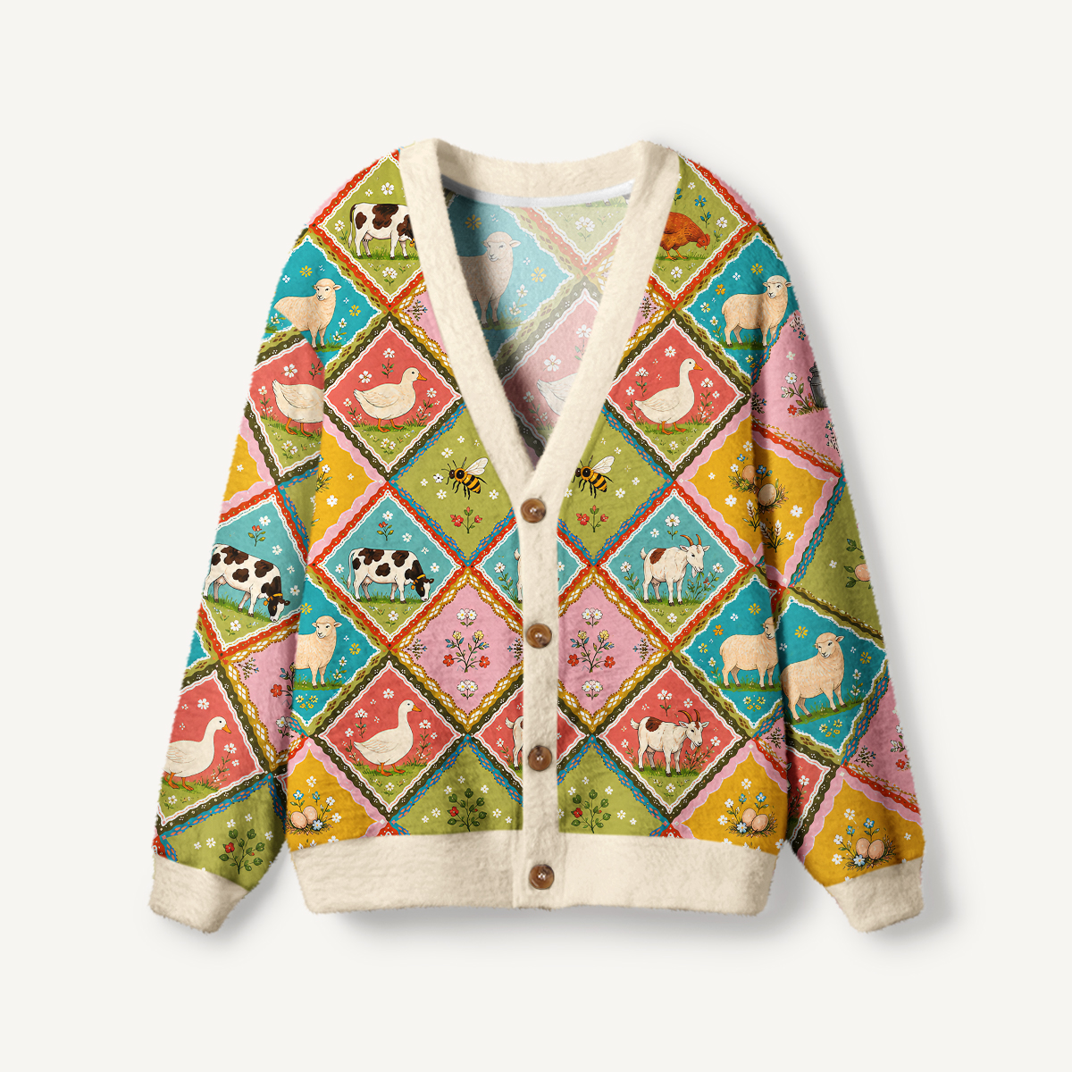 Cozy Countryside Farm Animal Patchwork Ugly Cardigan Sweaters