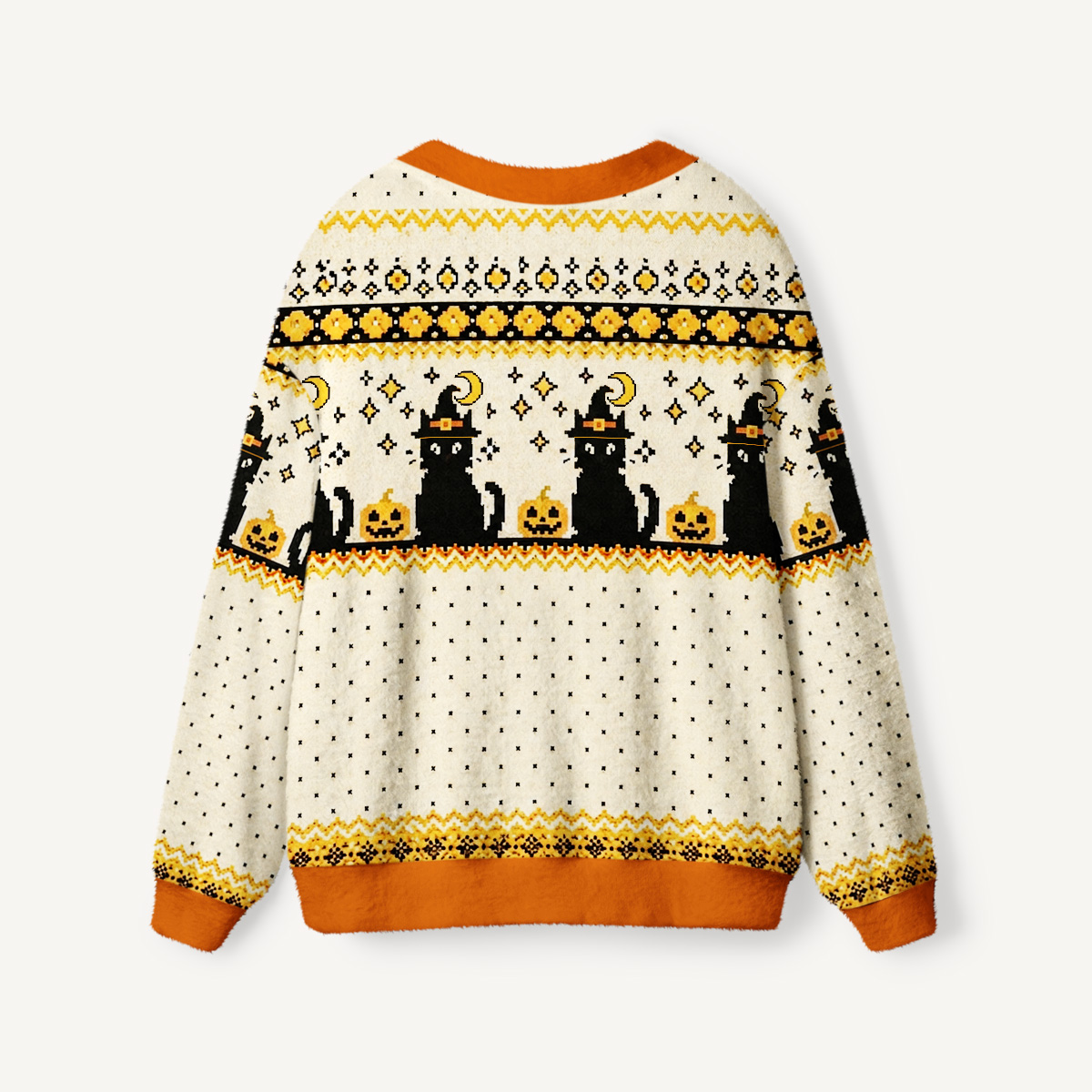  Witchy Black Cat & Pumpkin Halloween Print Ugly Cardigan Sweaters