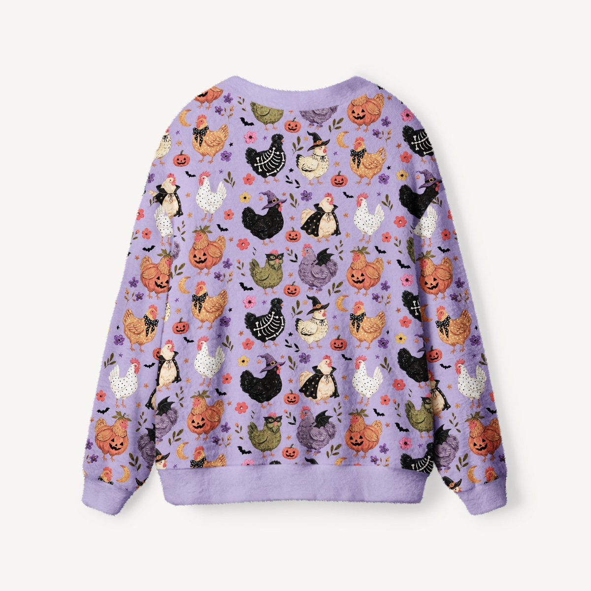  Witchy Halloween Hen & Pumpkin Print Ugly Cardigan Sweaters