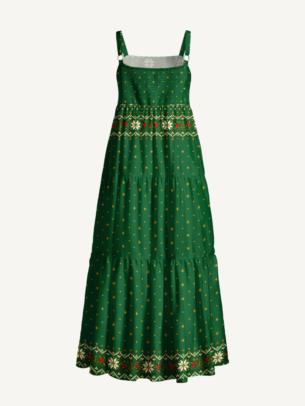 Cozy Country Christmas Ducks Print Wide Straps Maxi Dress With Pockets