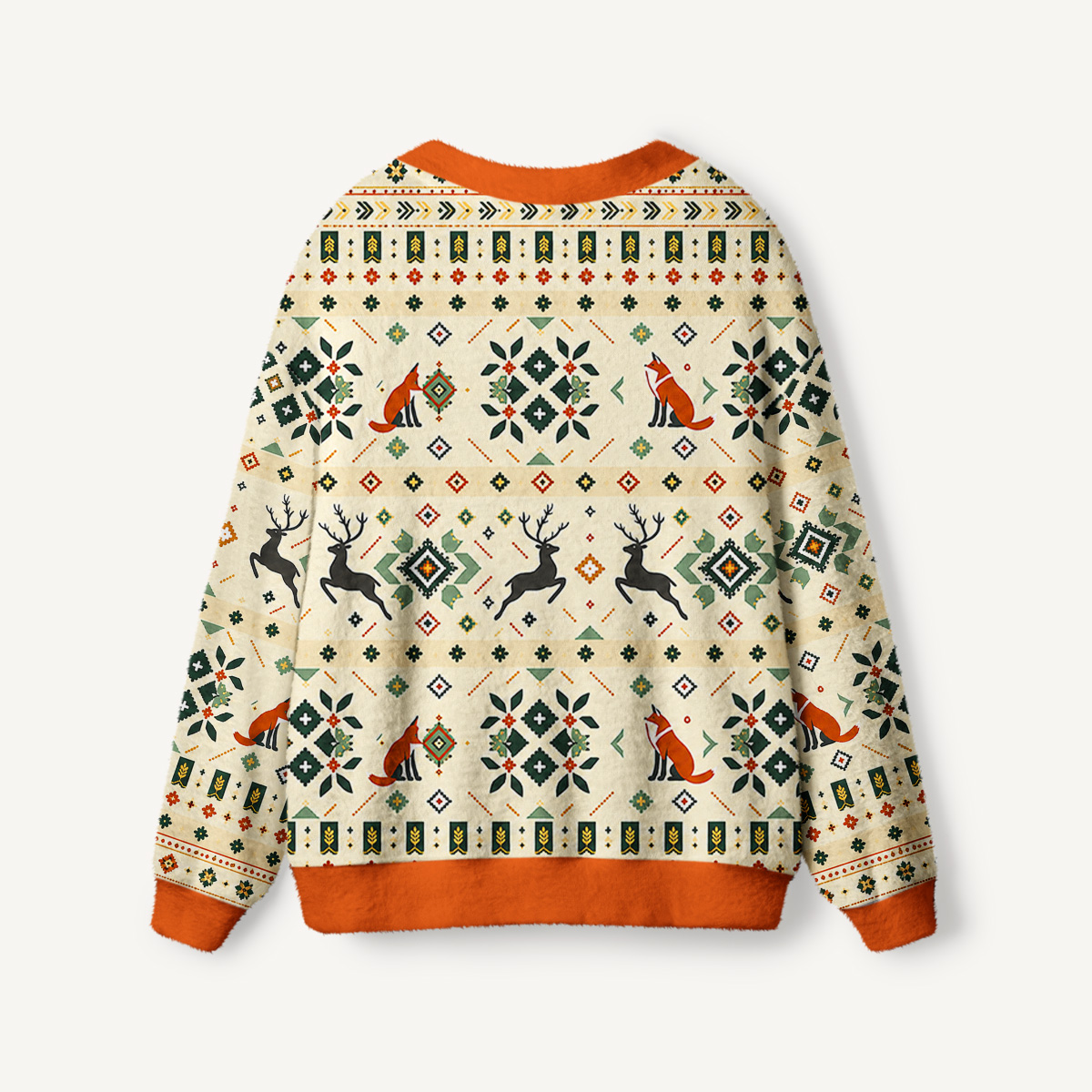 Nordic Fox Forest Fair Isle Print Ugly Cardigan Sweaters