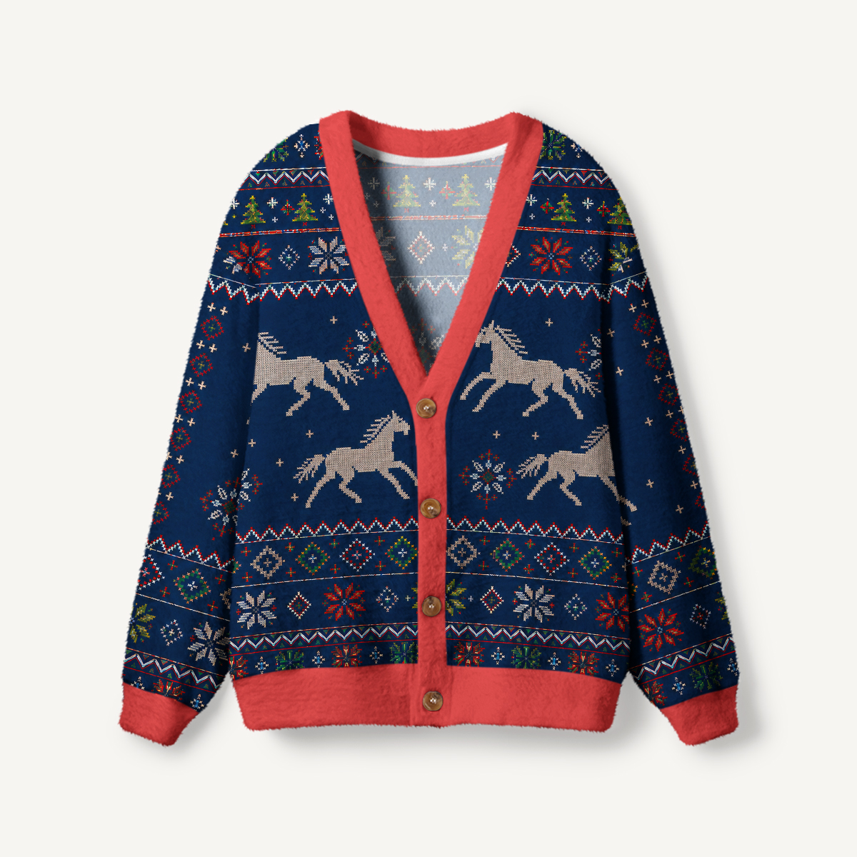 Midnight Horses Pixel Knit Print Ugly Cardigan Sweaters