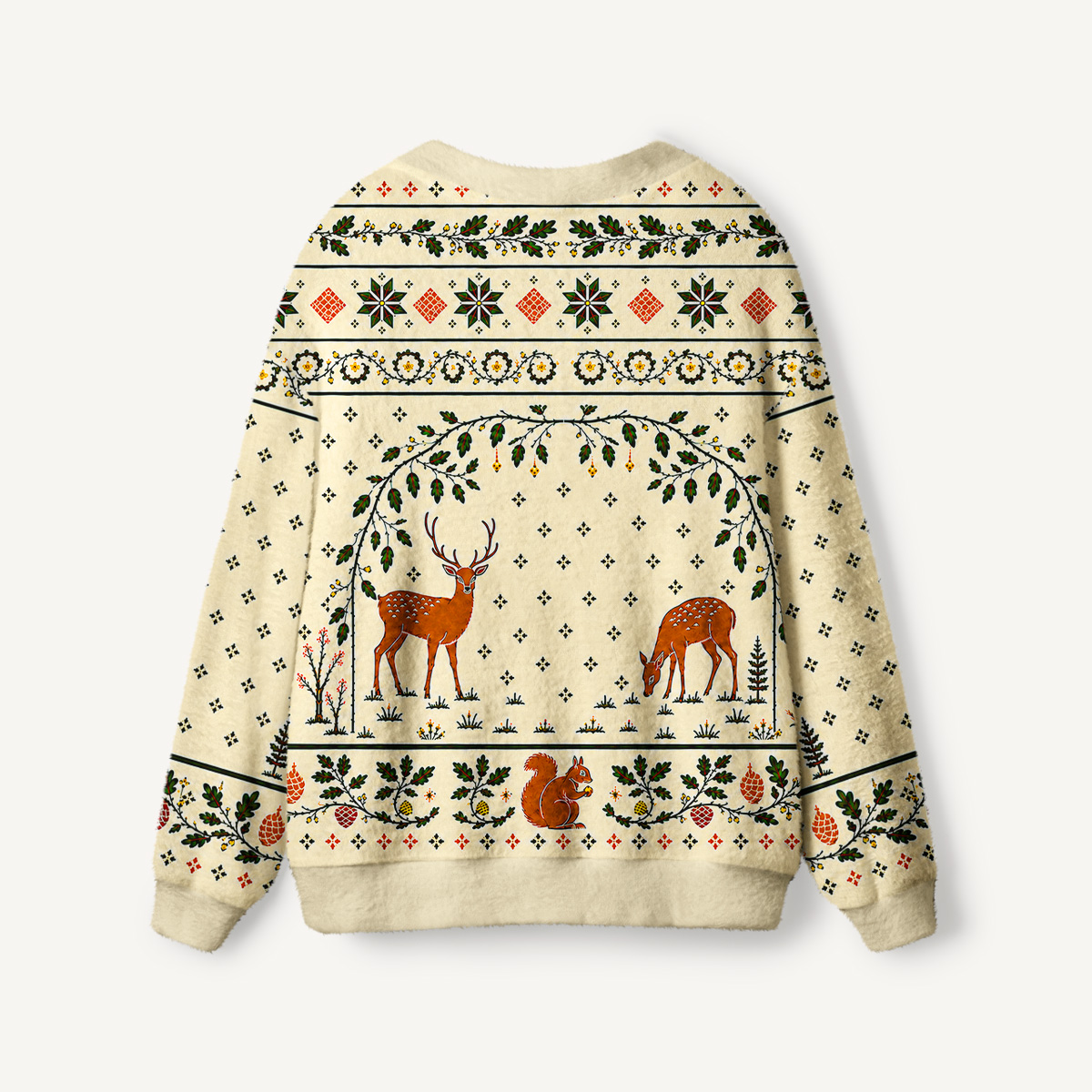 Rustic Squirrel Oak Jacquard Print Ugly Cardigan Sweaters