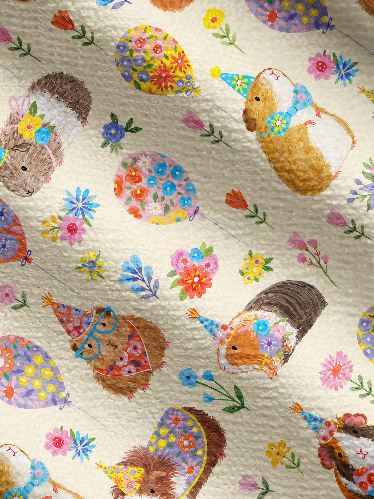 Lightweight Crew Neck Long‑Sleeve Cropped Guinea Pig Garden Party Print Fine‑Knit Cardigan