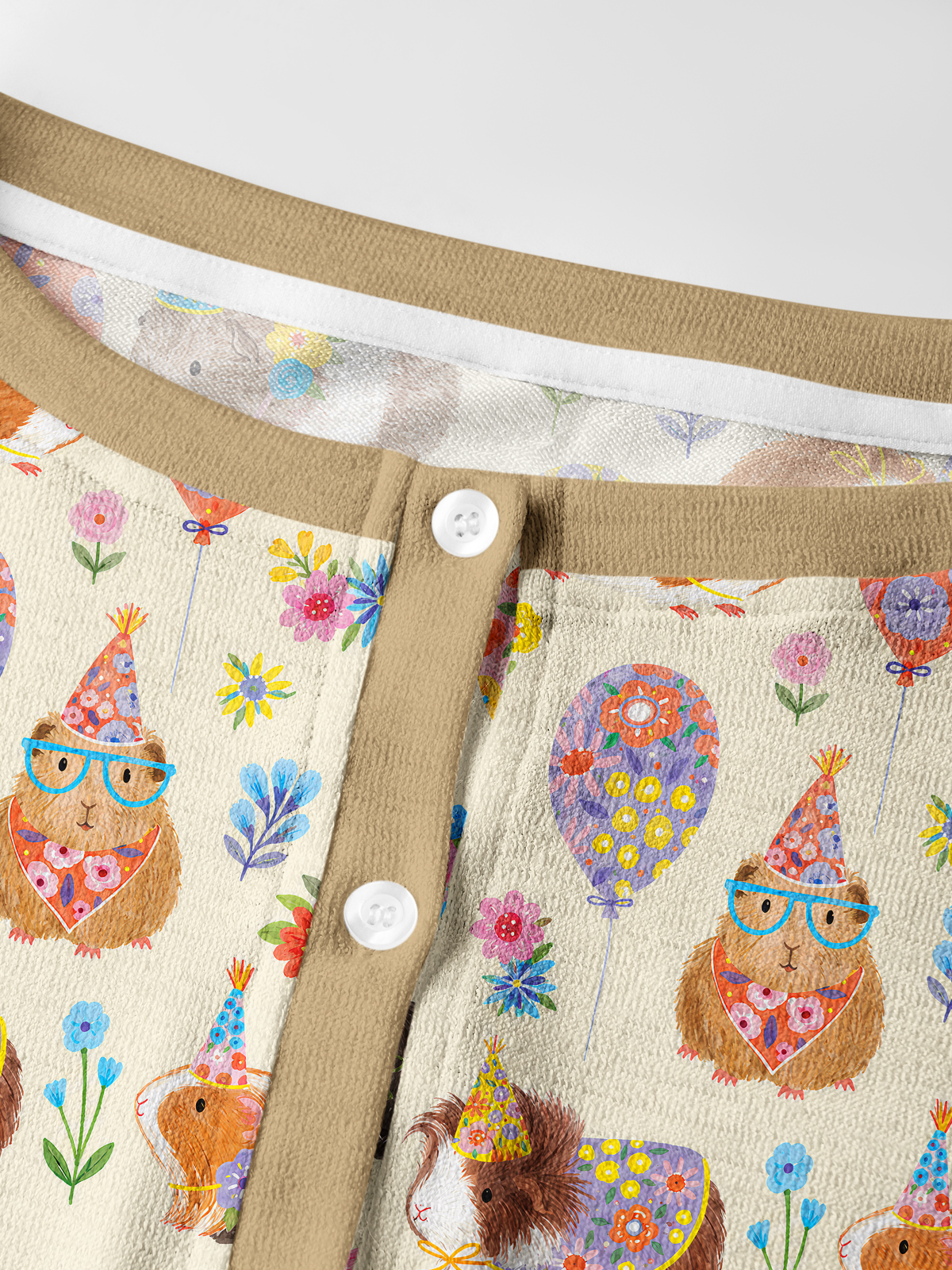 Lightweight Crew Neck Long‑Sleeve Cropped Guinea Pig Garden Party Print Fine‑Knit Cardigan