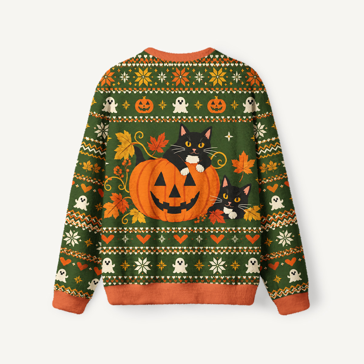 Spooky Cat Pumpkin Fuzzy Crewneck Sweater
