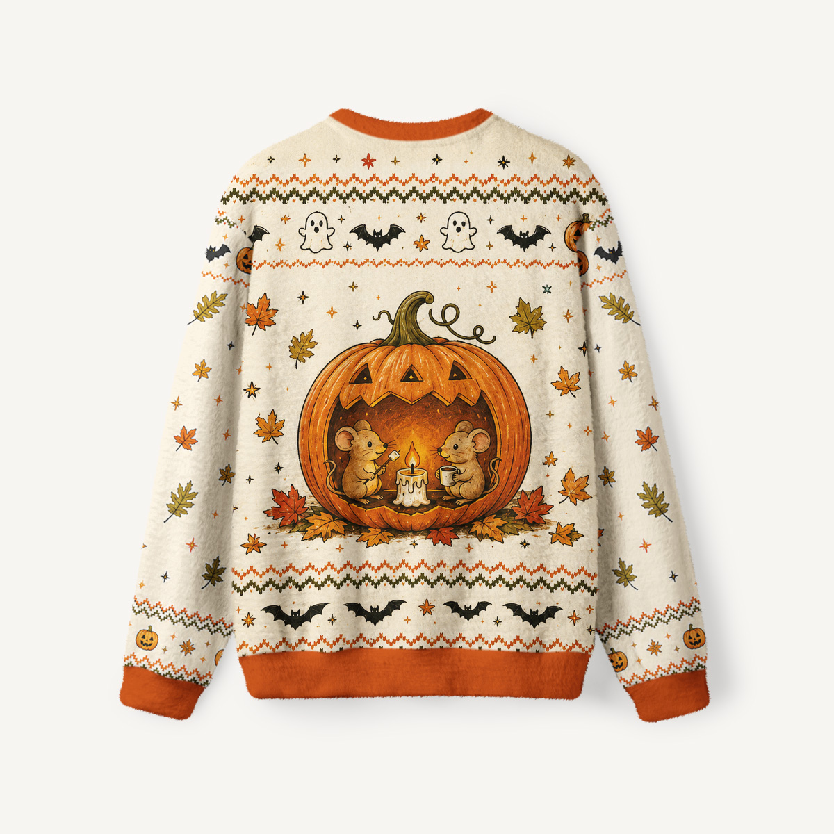 Cozy Pumpkin Mice Halloween Fuzzy Crewneck Sweater
