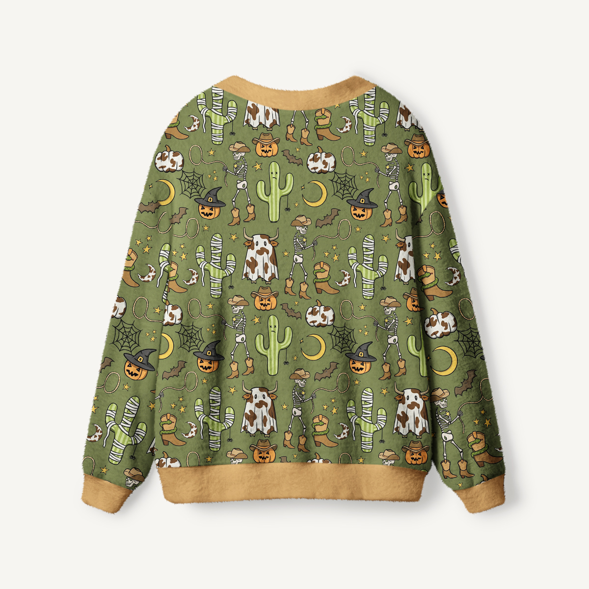 Western Halloween Skeleton & Cactus Ugly Cardigan Sweaters