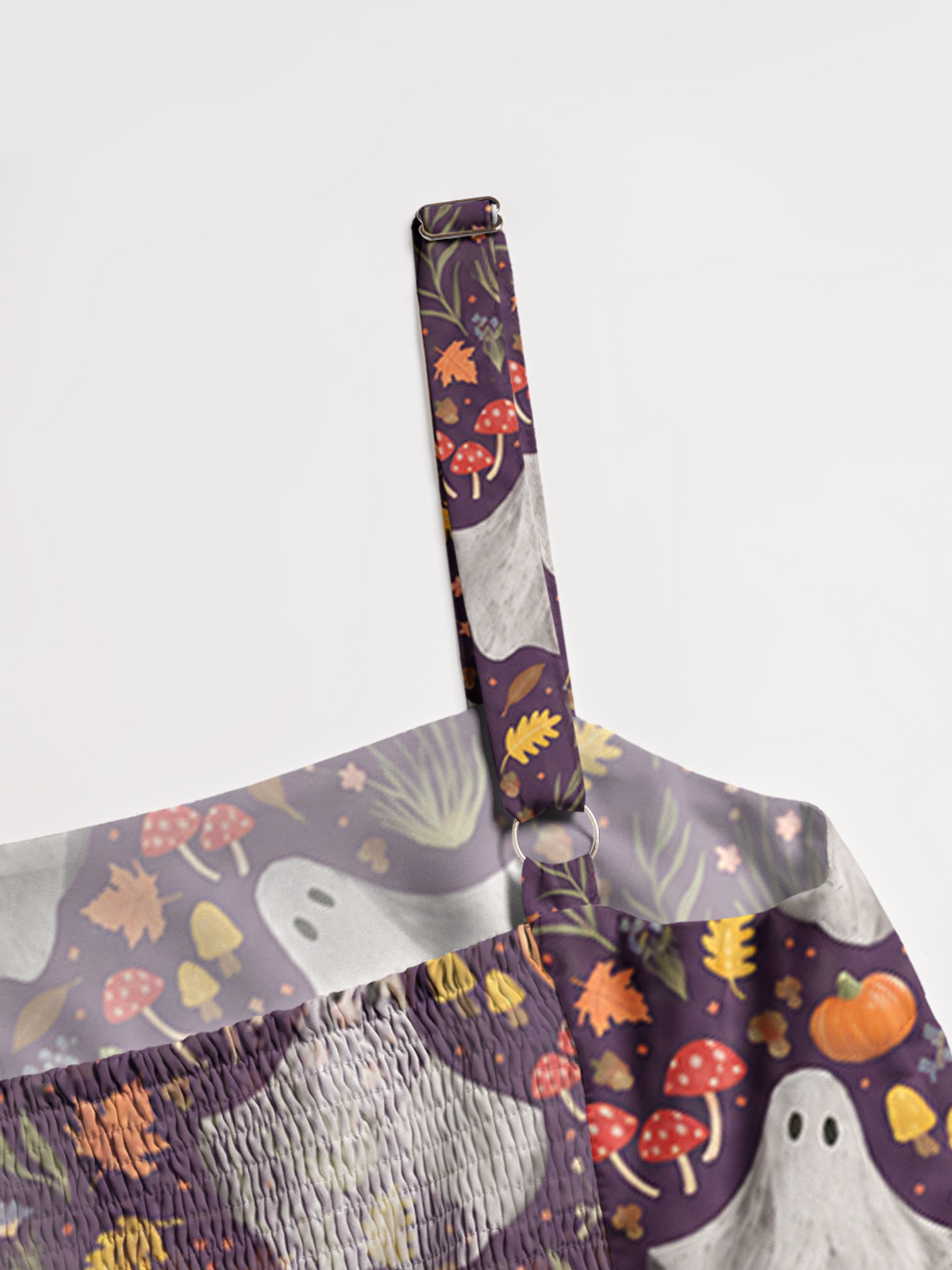 Halloween Ghosts, Pumpkins & Mushrooms Print Wide Straps Maxi Dress With Pockets