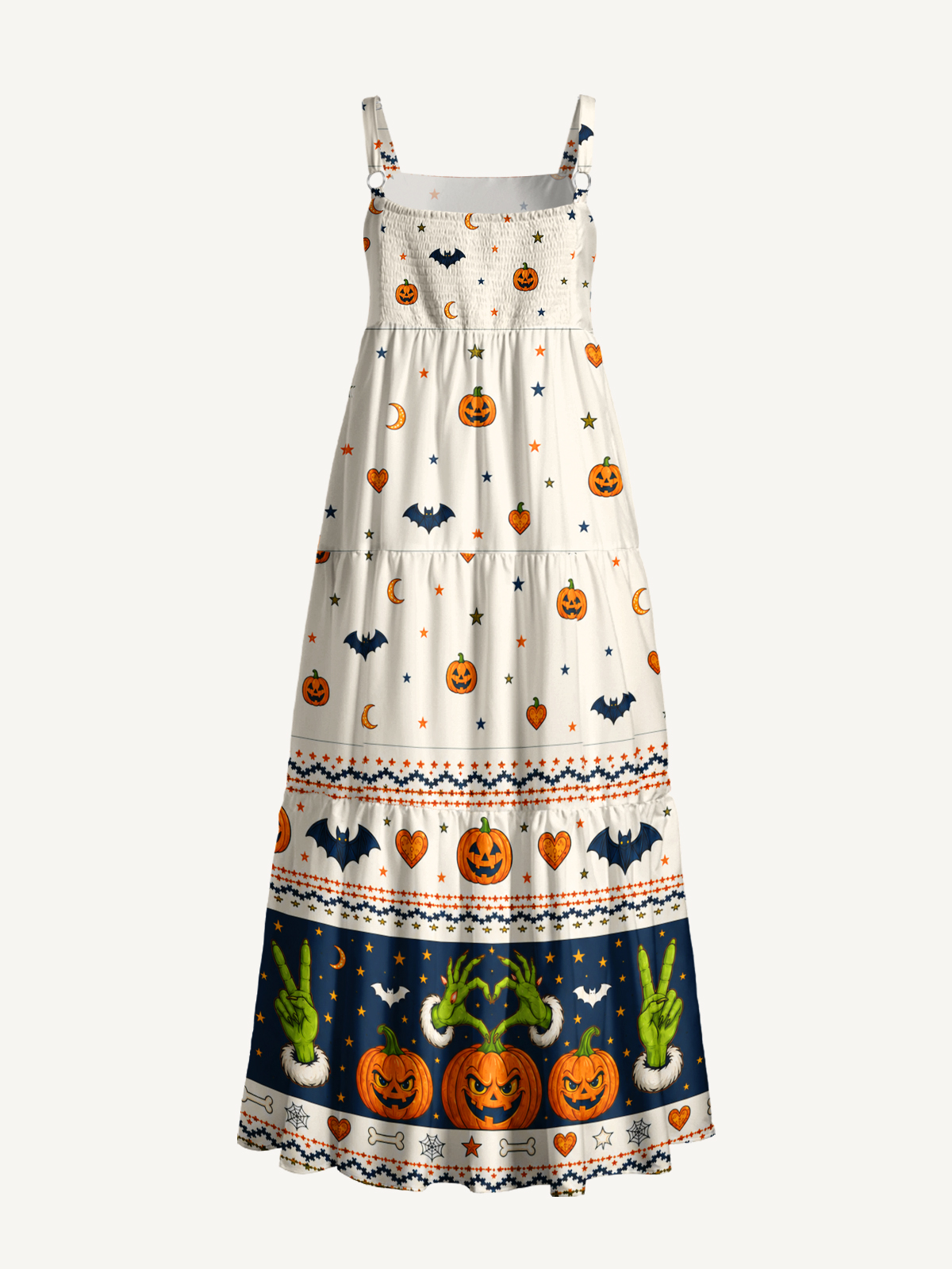 Playful Pumpkin Magic Hands Print Wide Straps Maxi Dress With Pockets