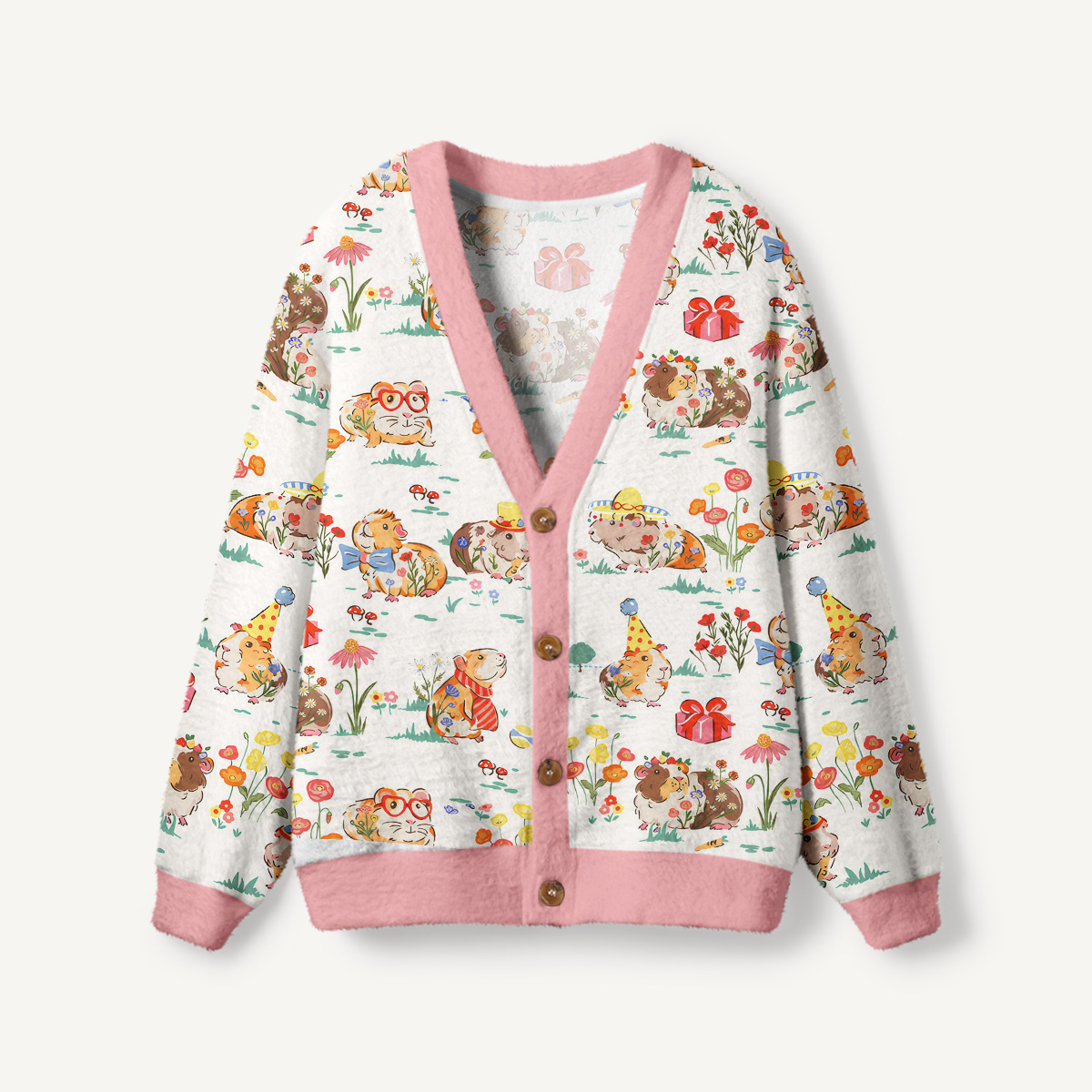 Guinea Pig Picnic Print Ugly Cardigan Sweaters