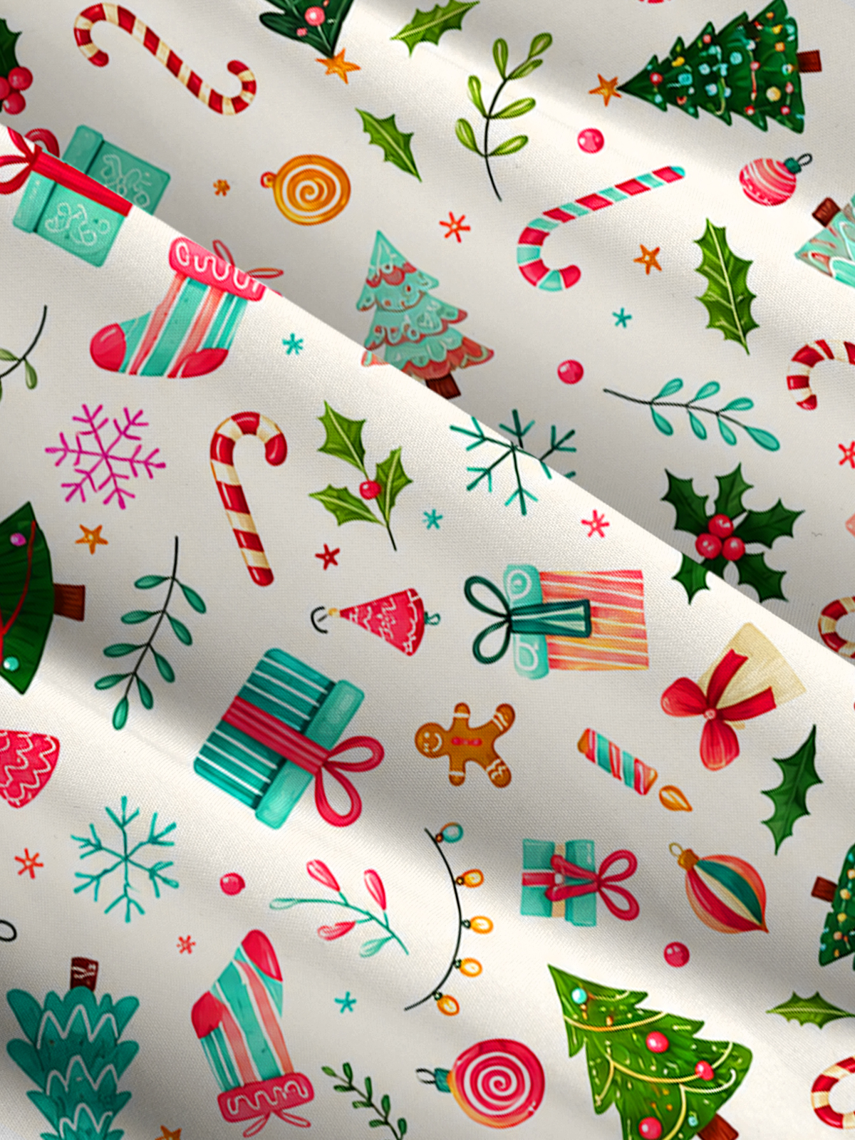 Christmas Gift & Candy Cane Print Wide Straps Maxi Dress With Pockets