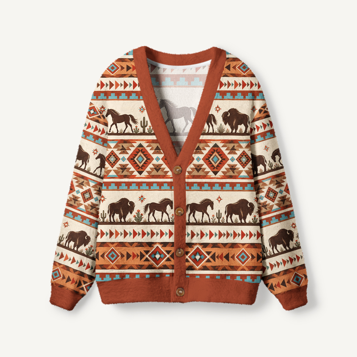 Western Cowboy Horse & Bison Ugly Cardigan Sweaters