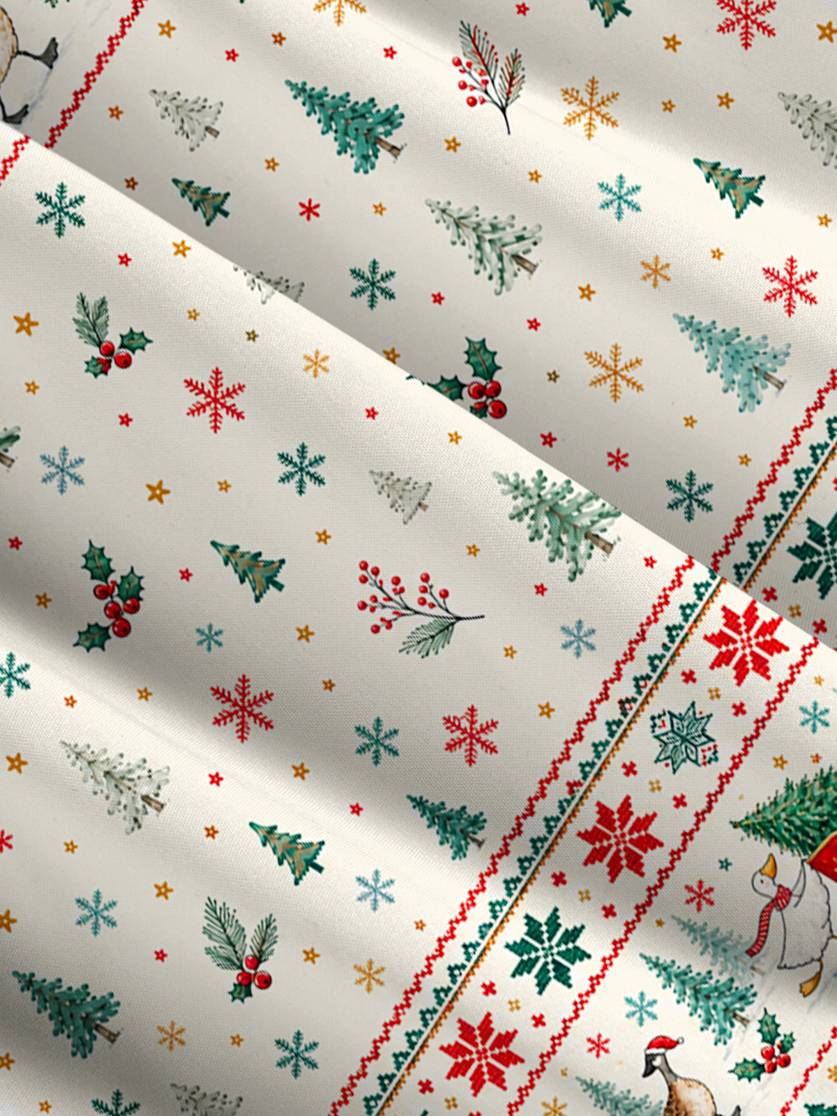 Christmas Duck Sleigh & Pine Tree Print Wide Straps Maxi Dress With Pockets