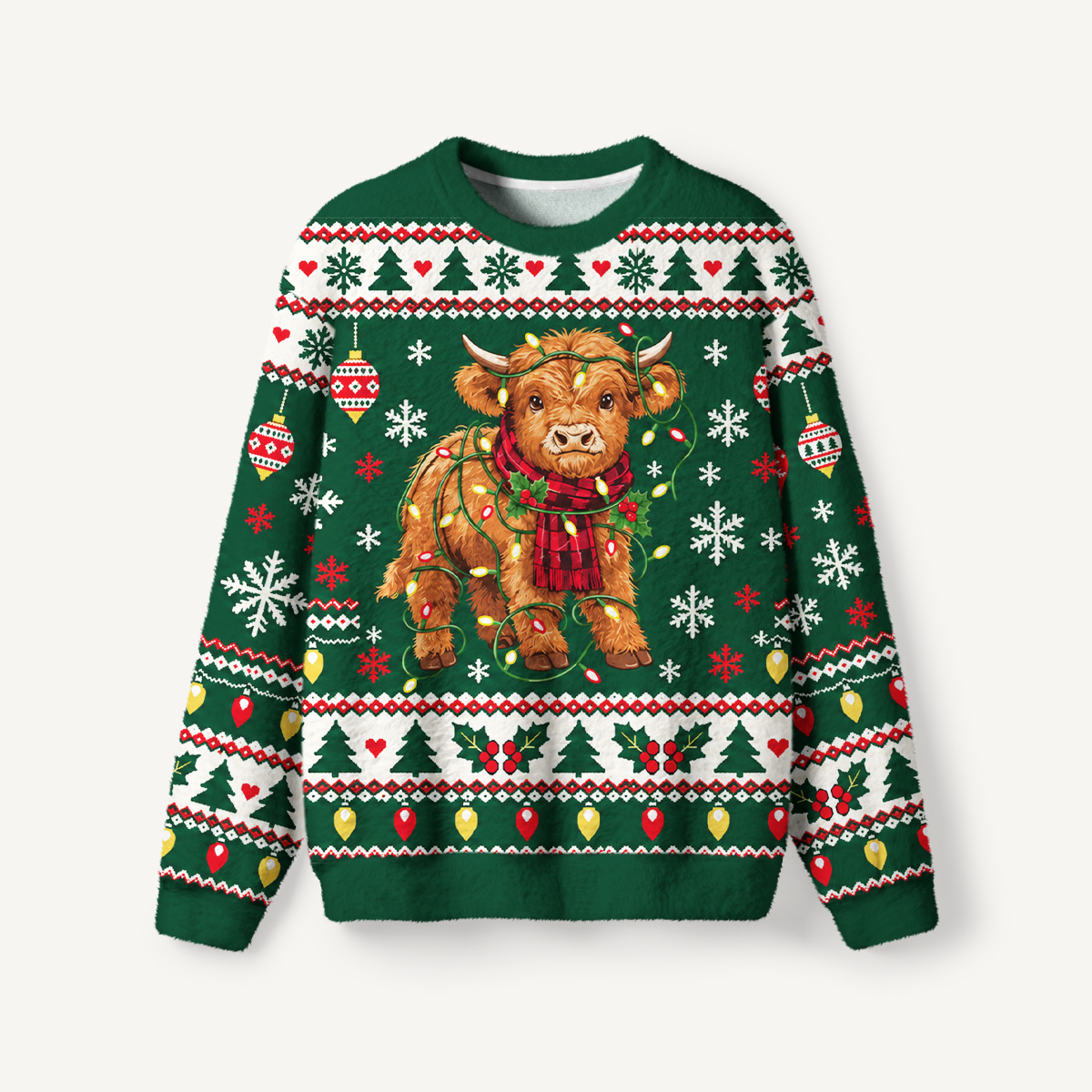 Christmas Cow Snowflake Fuzzy Crewneck Sweater