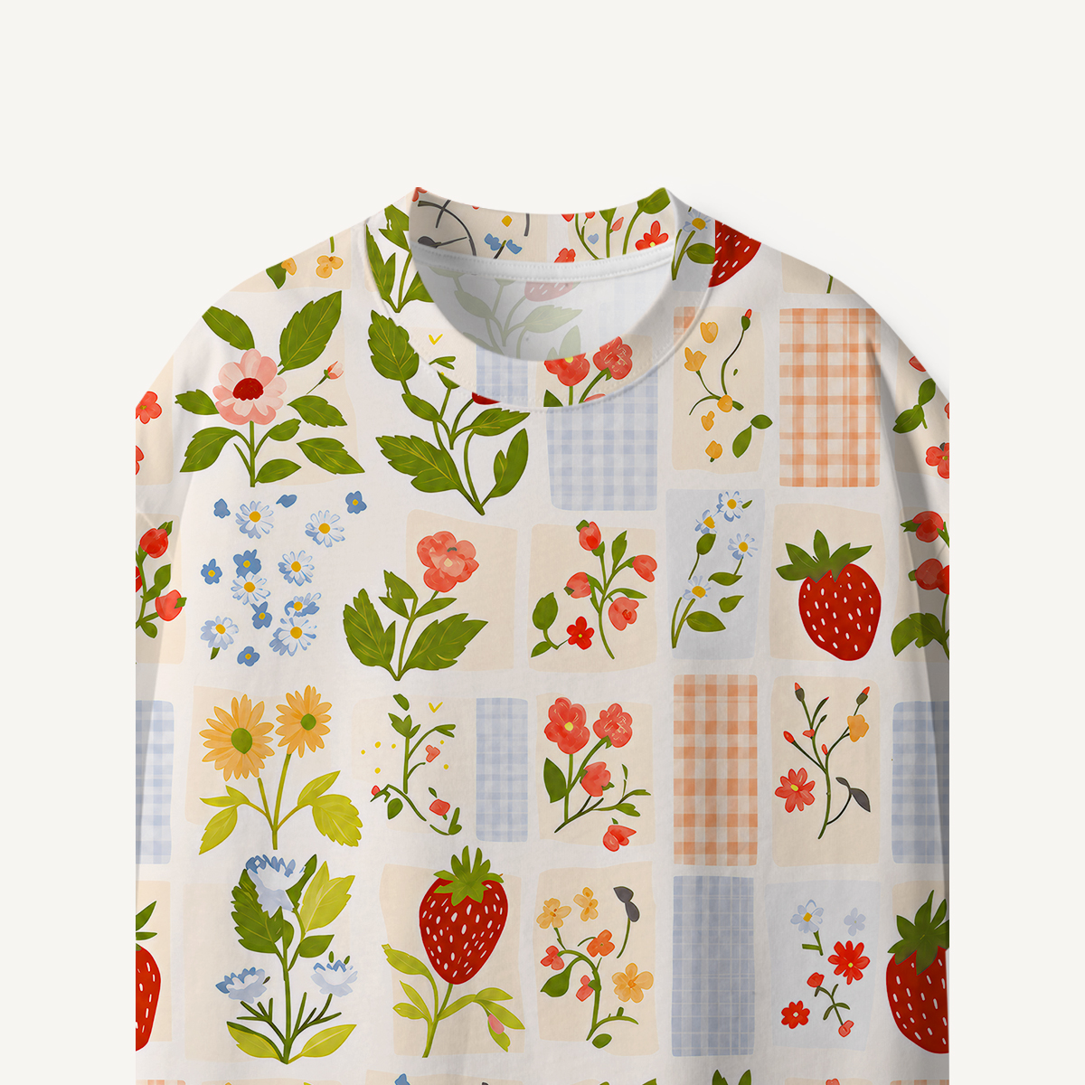 Strawberry Garden Patchwork print Premium Eco Tee
