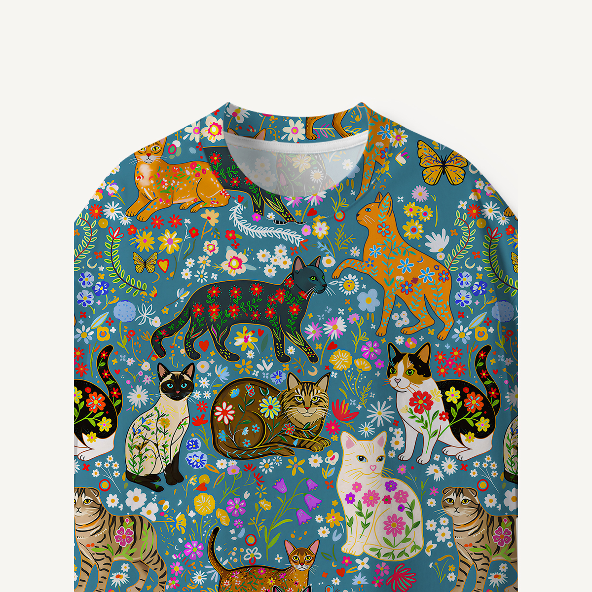 Colorful Garden Cat Pattern print Premium Eco Tee