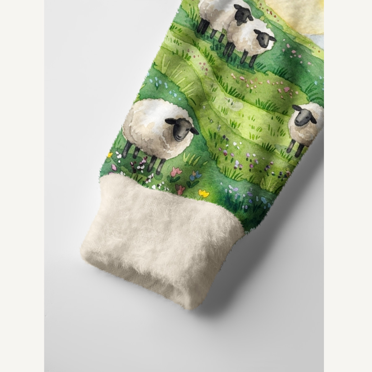 Spring Meadow Sheep and Blossoms Landscape Print Ugly Cardigan Sweaters