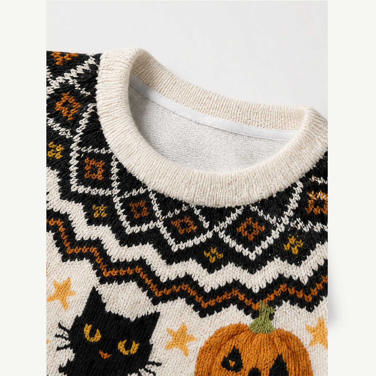 Halloween Black Cat Pumpkin Art Fuzzy Crewneck Sweater