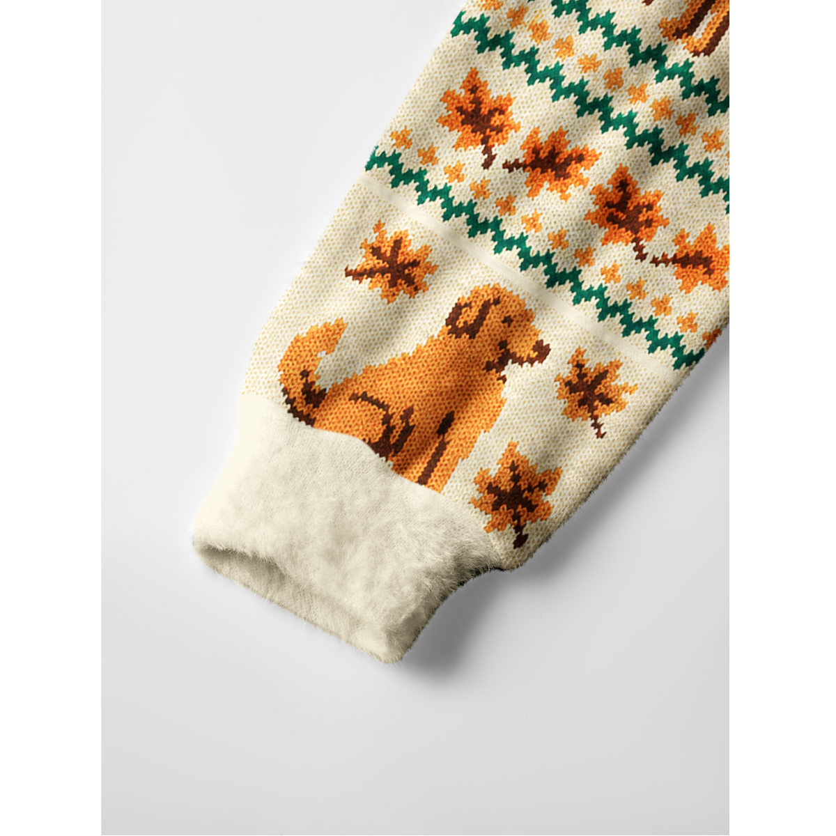 Autumn Dog & Falling Leaves Fuzzy Crewneck Sweater