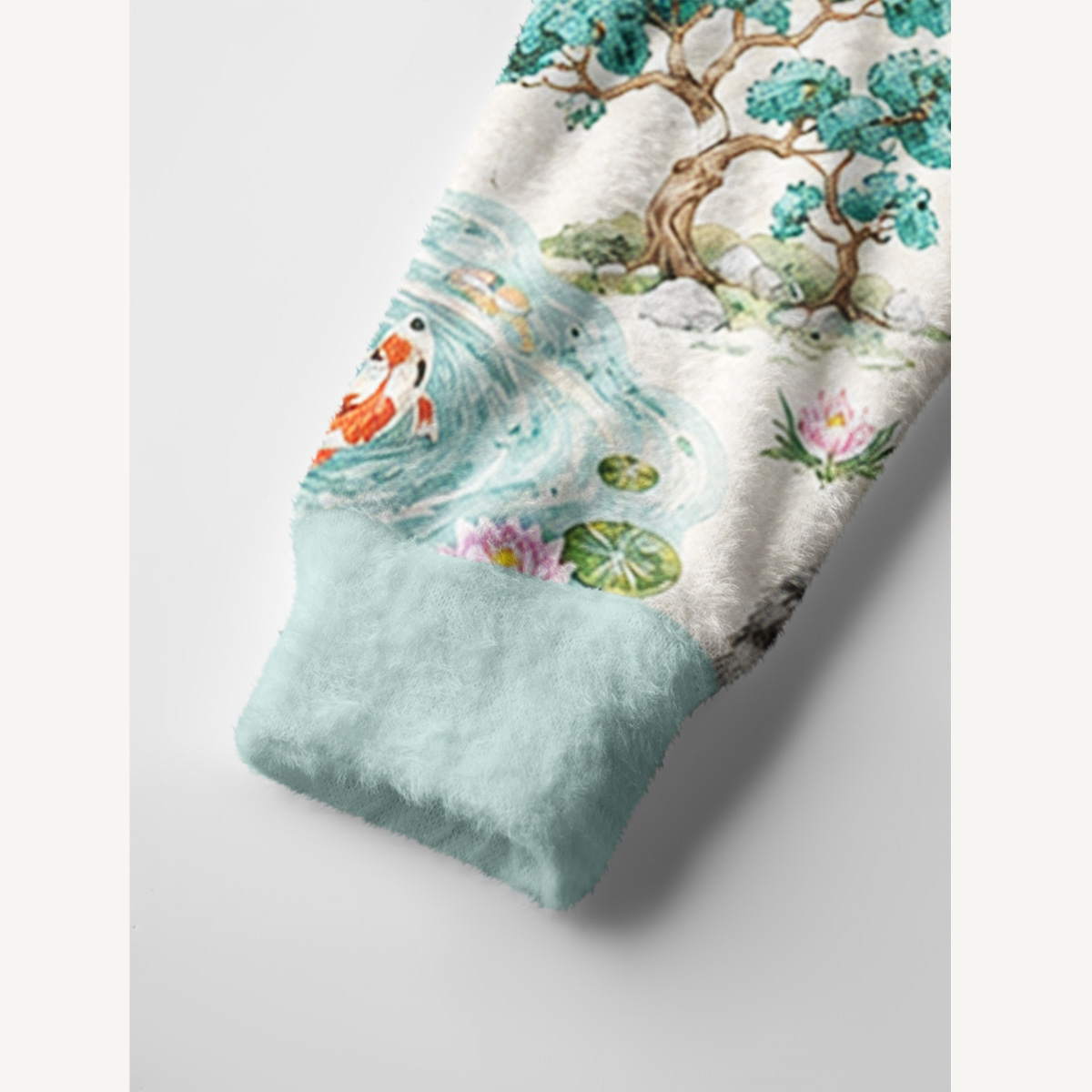Cats in a Tranquil Garden Pond Scene Print Ugly Cardigan Sweaters
