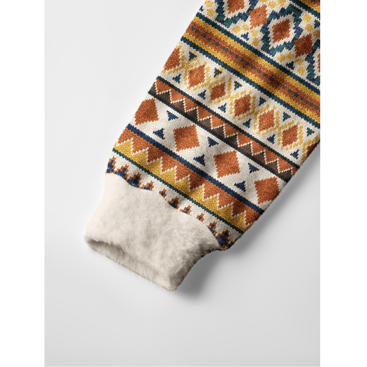 Running Horses Geometric Pattern Fuzzy Crewneck Sweater